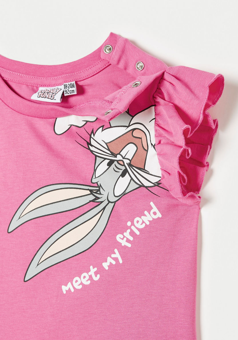Looney Tunes Print T-shirt with Ruffled Sleeves-T Shirts-image-2