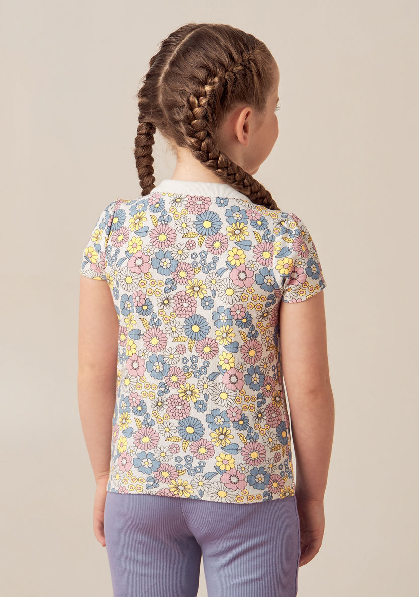 Juniors All-Over Floral Print Polo T-shirt with Short Sleeves and Ruffles-T Shirts-image-3
