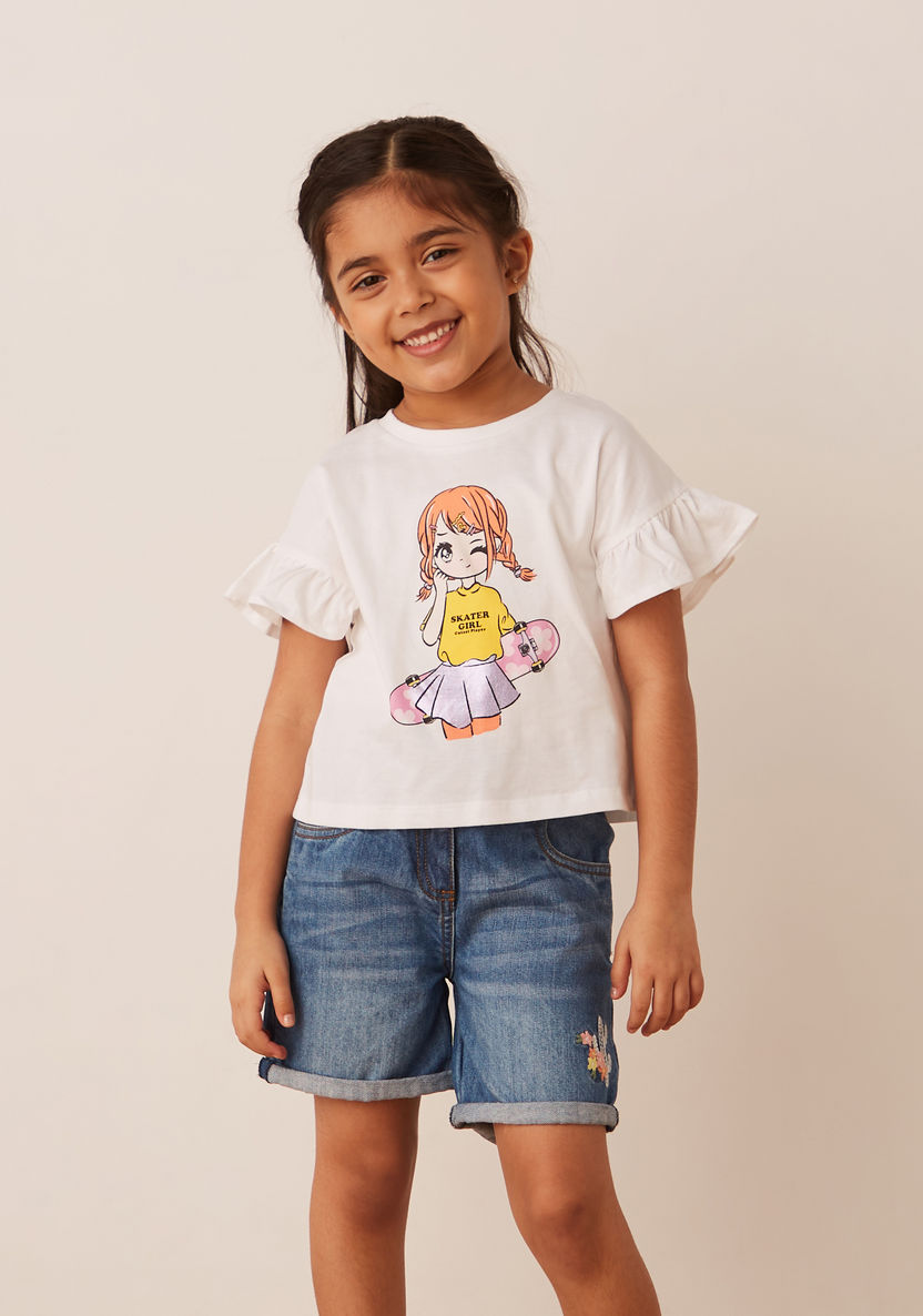 Juniors Graphic Print T-shirt with Short Ruffle Sleeves - Set of 2-T Shirts-image-1