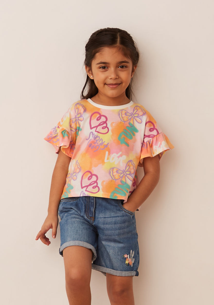 Juniors Graphic Print T-shirt with Short Ruffle Sleeves - Set of 2-T Shirts-image-4