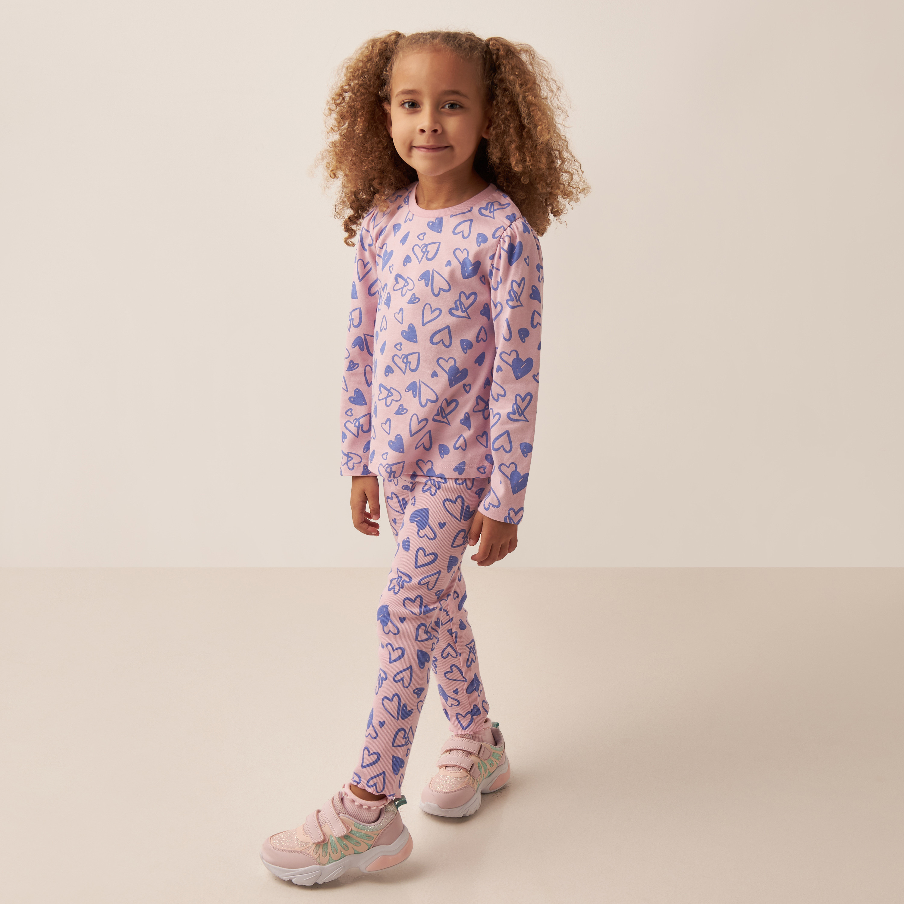 Juniors All-Over Heart Print T-shirt with Long Sleeves-girls-clothing-tshirts-image-2