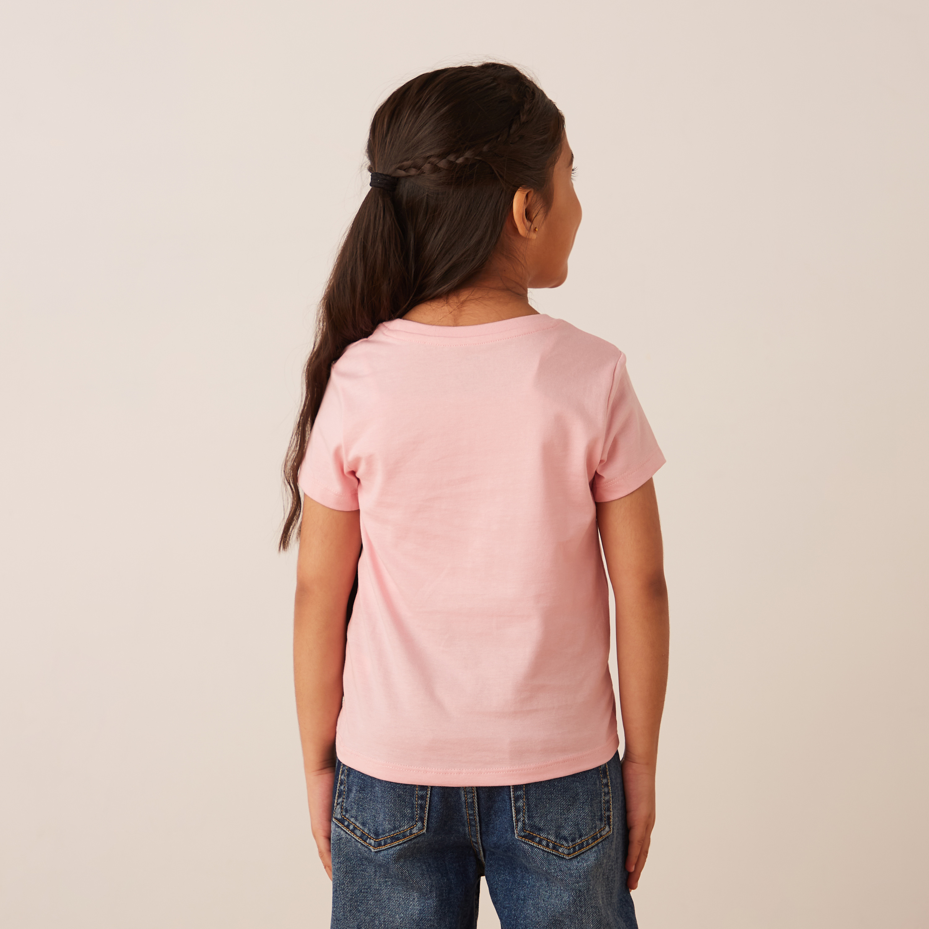 Juniors Graphic Print Crew Neck T-shirt with Short Sleeves-girls-clothing-tshirts-image-4