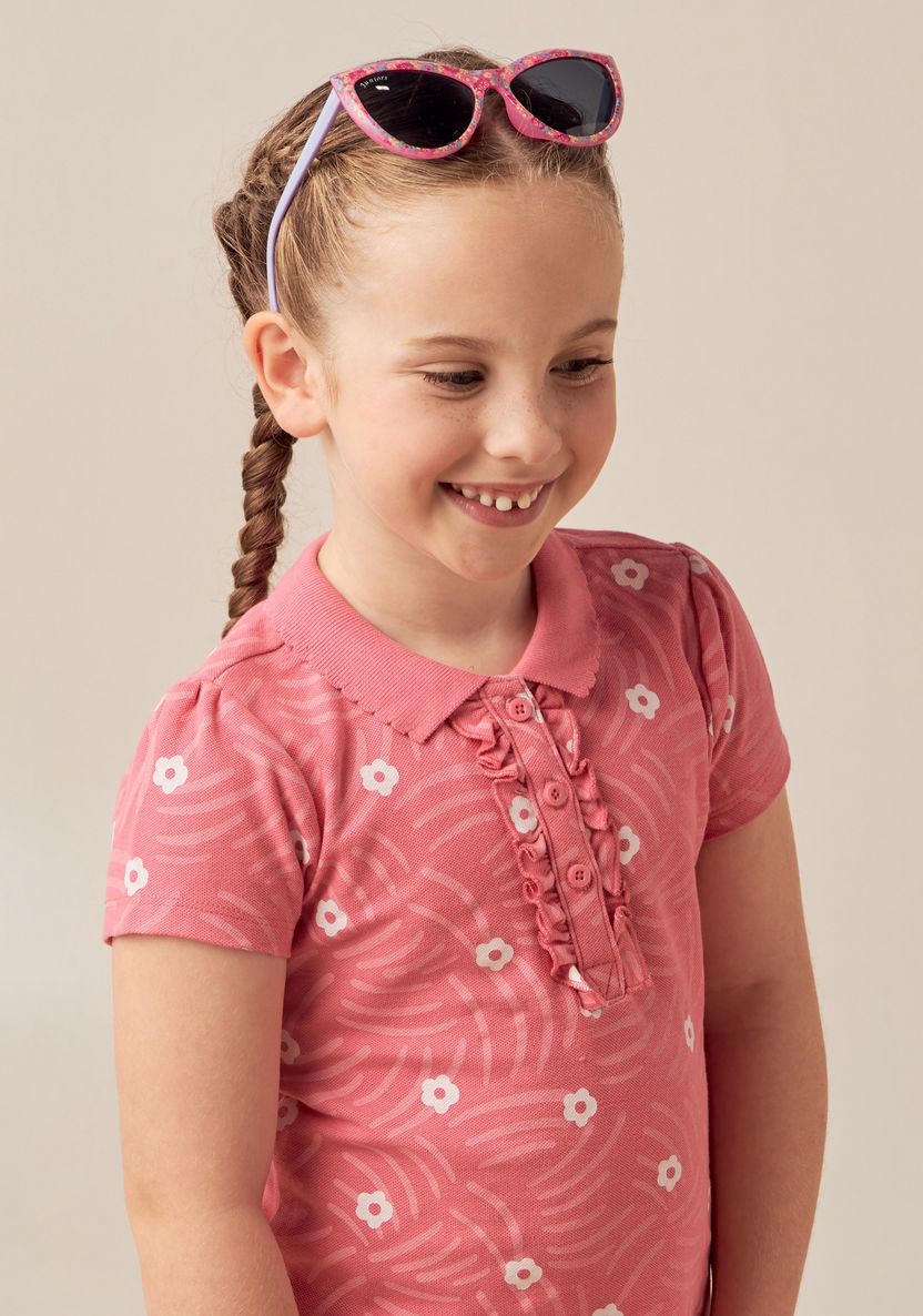 Juniors All-Over Floral Print Polo T-shirt with Short Sleeves and Ruffles-T Shirts-image-2