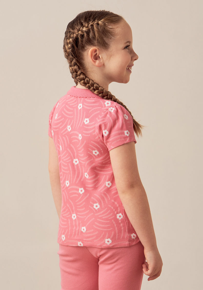 Juniors All-Over Floral Print Polo T-shirt with Short Sleeves and Ruffles-T Shirts-image-3
