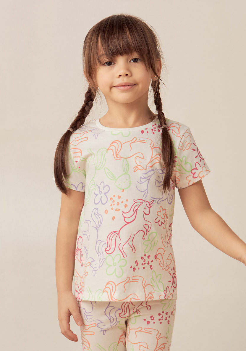 Juniors All-Over Unicorn Print T-shirt with Crew Neck and Short Sleeves-T Shirts-image-0