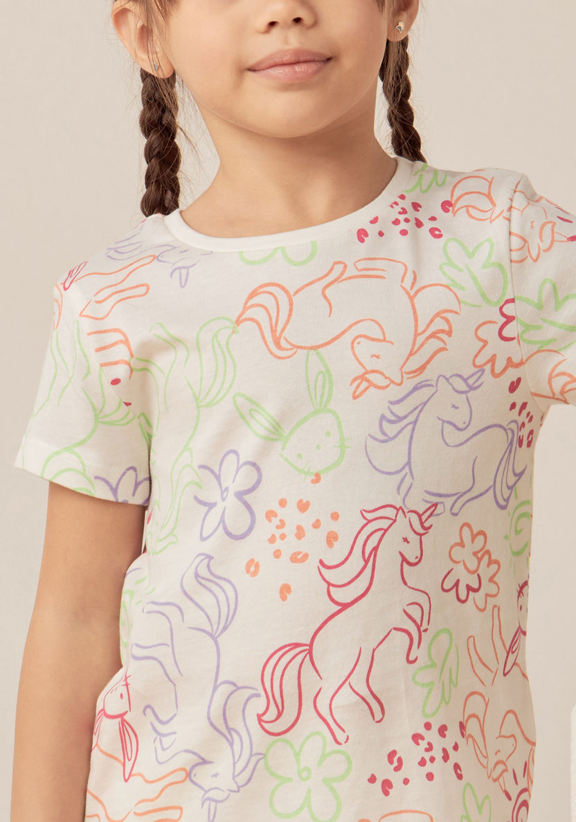 Juniors All-Over Unicorn Print T-shirt with Crew Neck and Short Sleeves-T Shirts-image-2