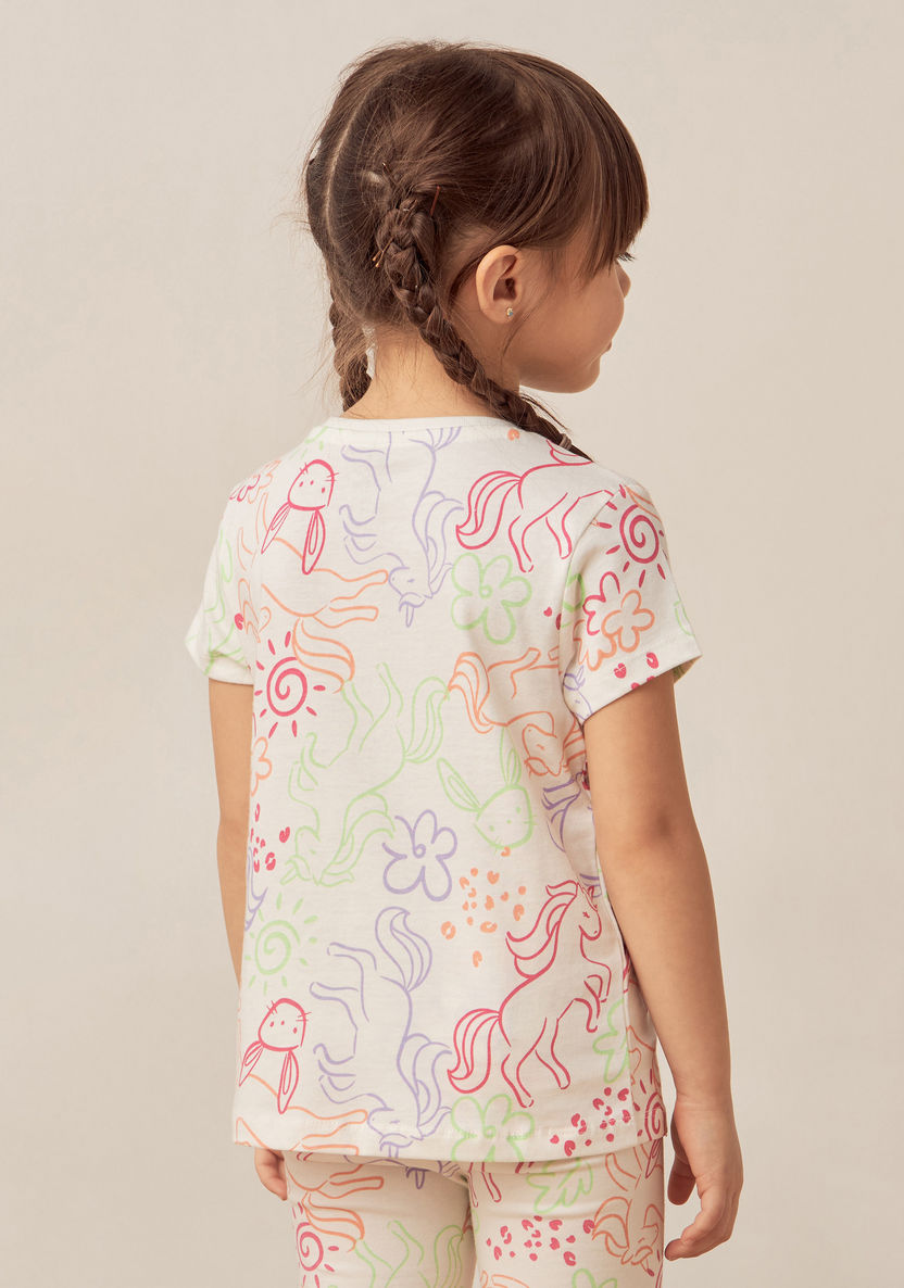 Juniors All-Over Unicorn Print T-shirt with Crew Neck and Short Sleeves-T Shirts-image-3