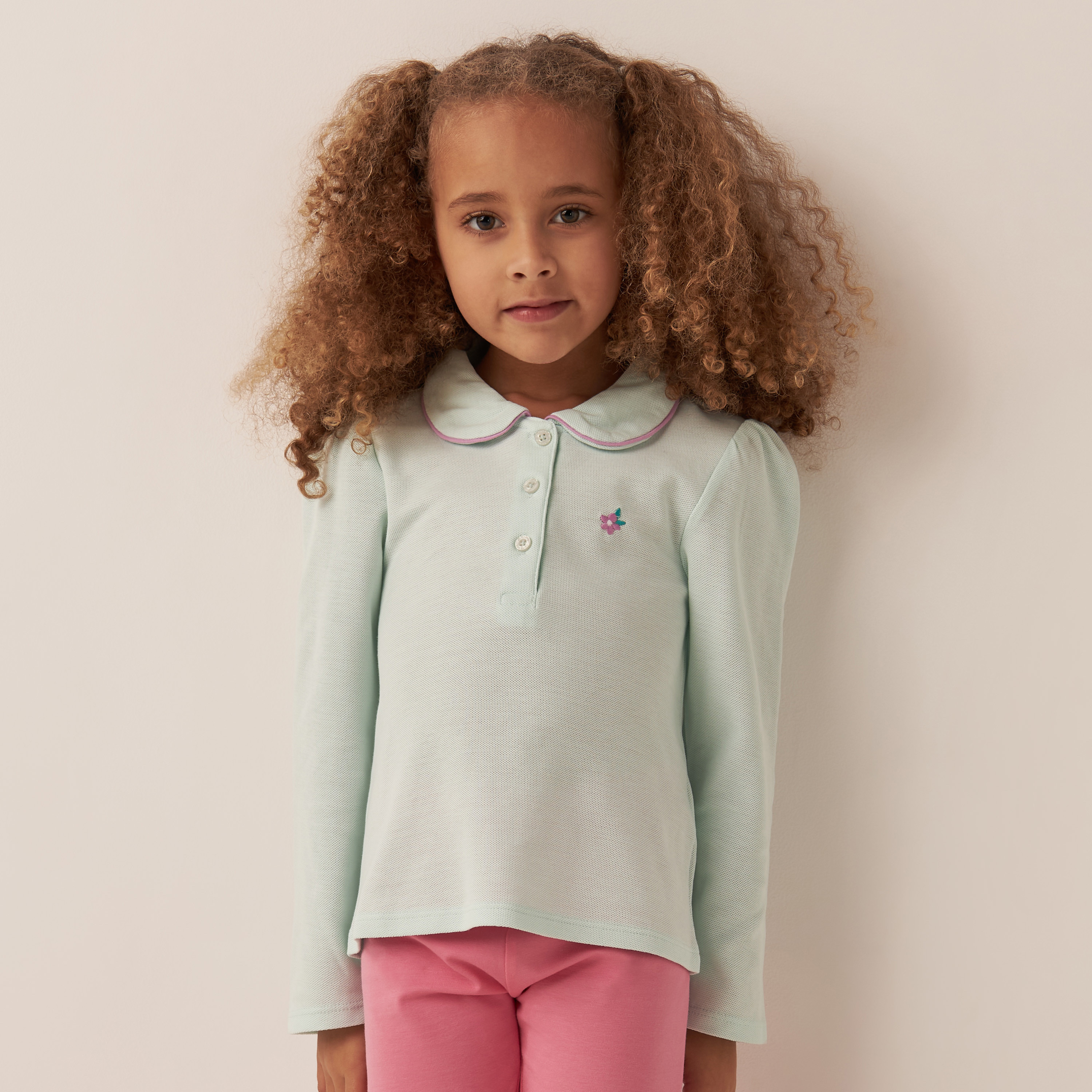 تيشيرت بولو سادة بأكمام طويلة من جونيورز-girls-clothing-tshirts-image-1