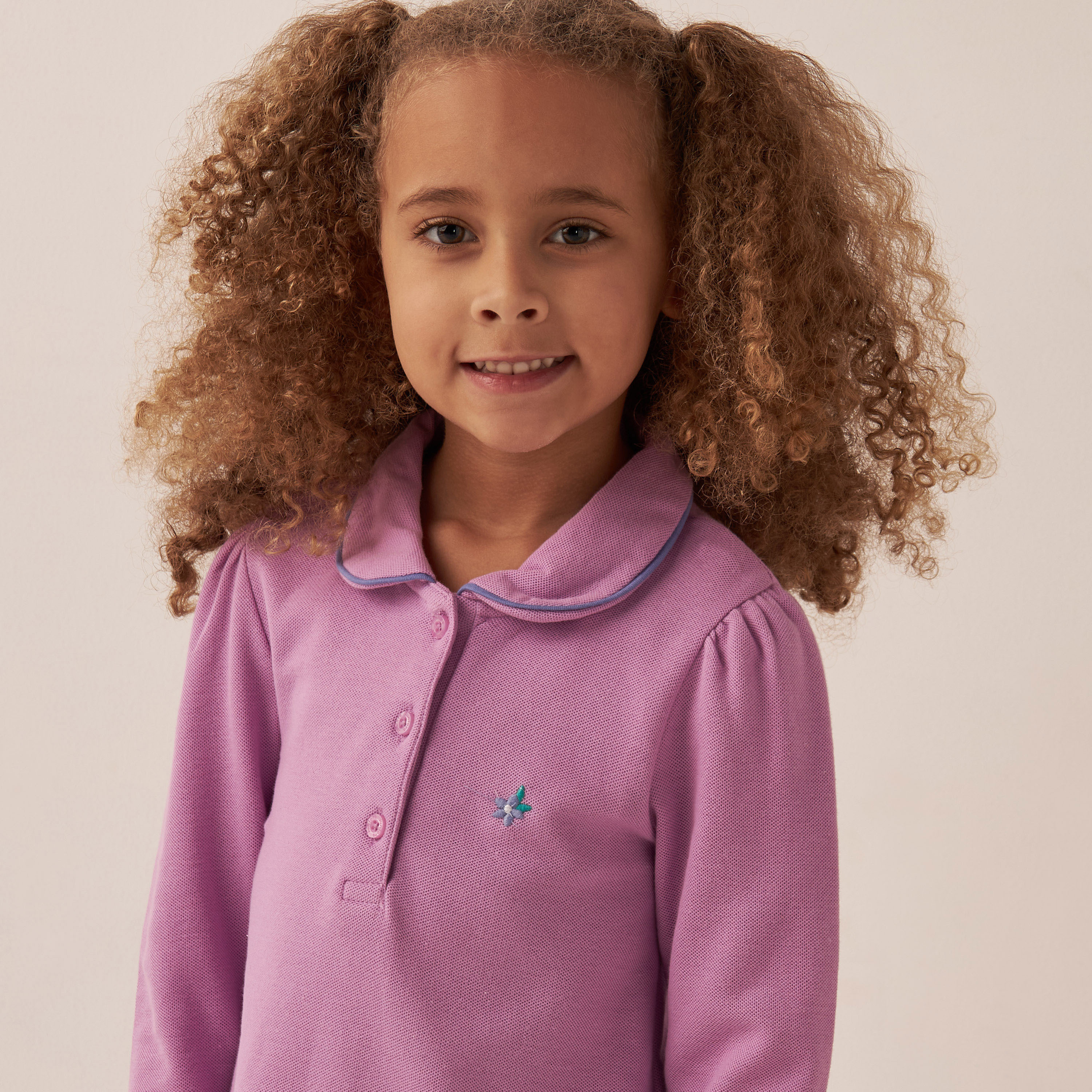 Juniors Solid Polo T-shirt with Long Sleeves-girls-clothing-tshirts-image-4