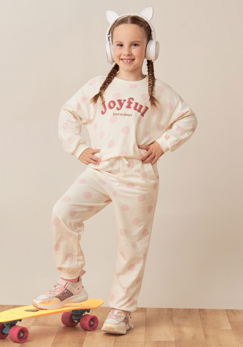 Juniors All-Over Polka Dot Print Joggers with Pockets and Elasticated Waistband-Pants-image-0