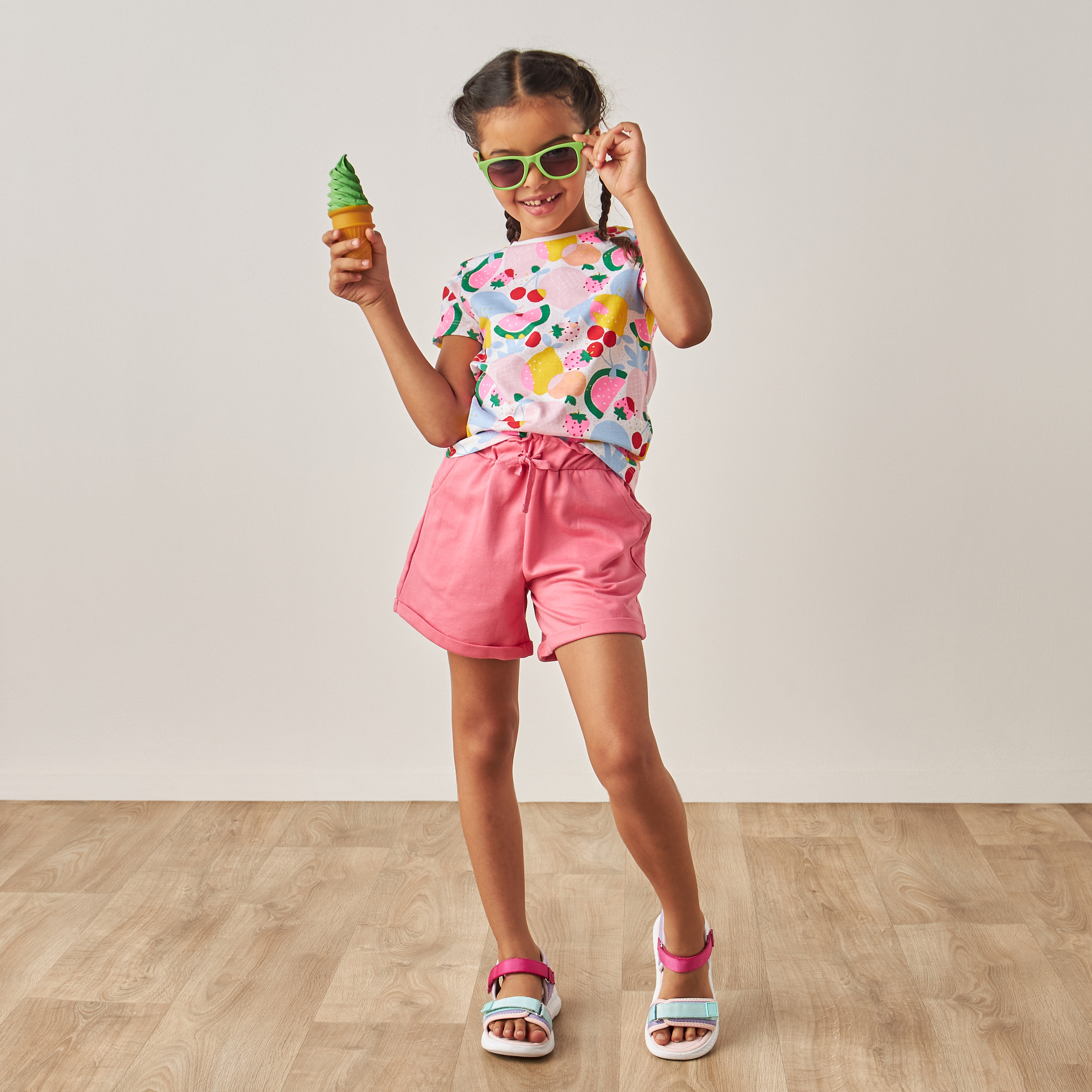 Juniors Solid Shorts with Elasticated Waistband and Pockets-baby-girls-clothing-bottoms-shorts-image-1