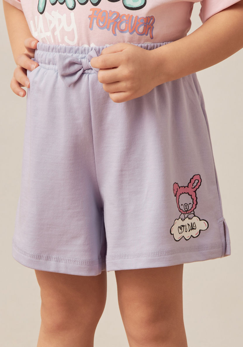 Juniors Solid Shorts with Bow Applique Detail and Elasticated Waistband - Set of 2-Shorts-image-2
