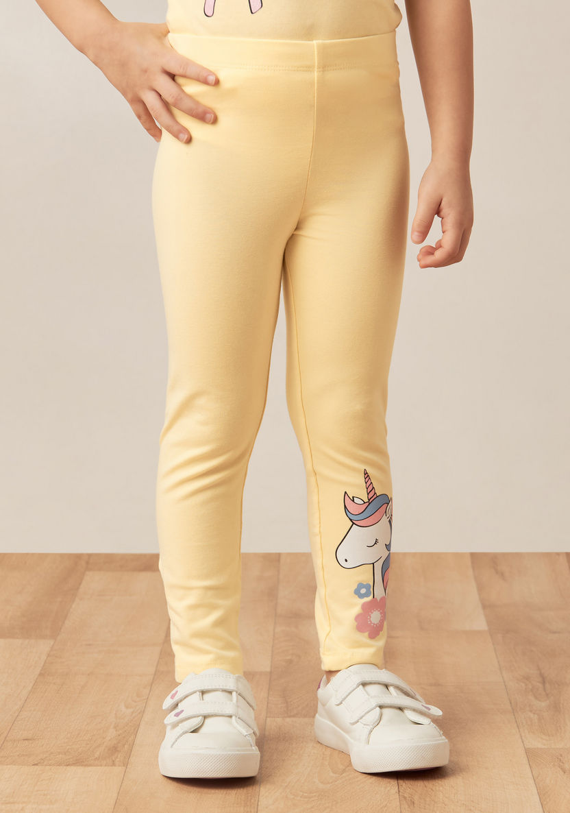 Juniors Unicorn Print Leggings with Elasticated Waistband-Leggings-image-1