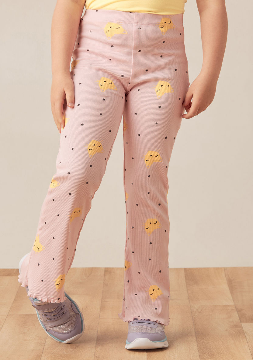 Juniors All-Over Cat Print Ribbed Flared Leggings with Elasticated Waistband-Leggings-image-1