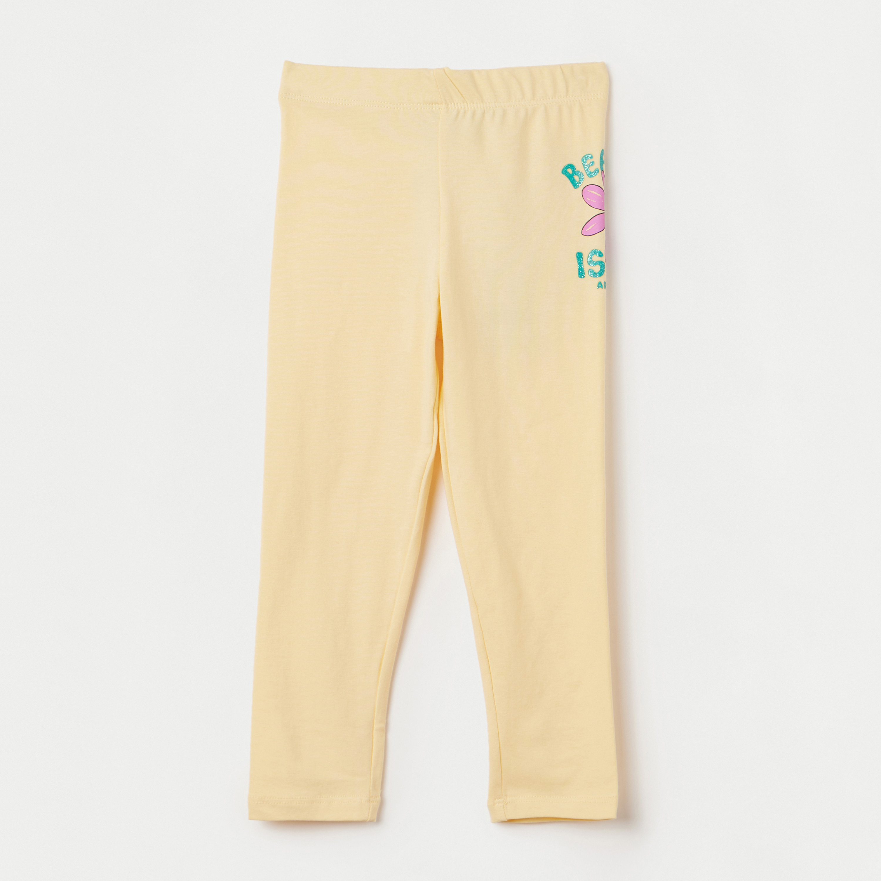 Juniors Slogan Print Leggings with Elasticated Waistband-girls-clothing-bottoms-leggings-image-1