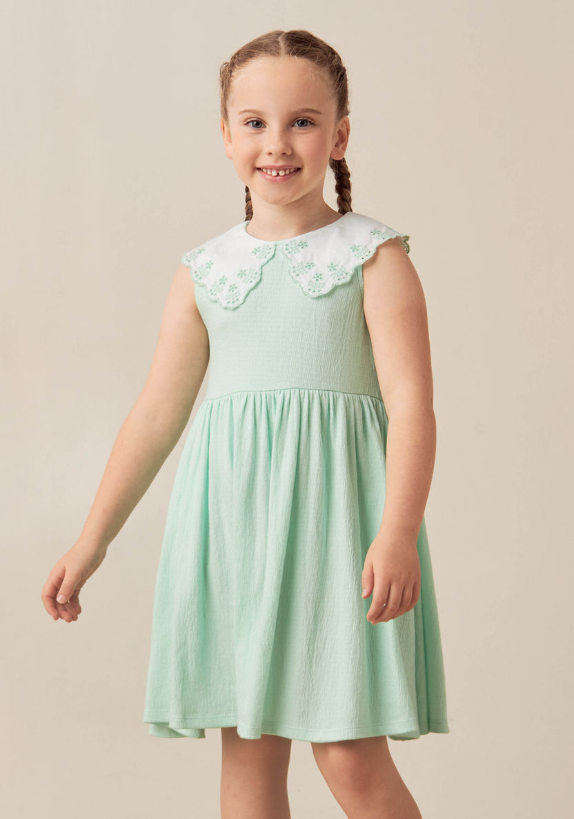 Juniors Solid Sleeveless Dress with Peter Pan Collar-Dresses%2C Gowns and Frocks-image-1