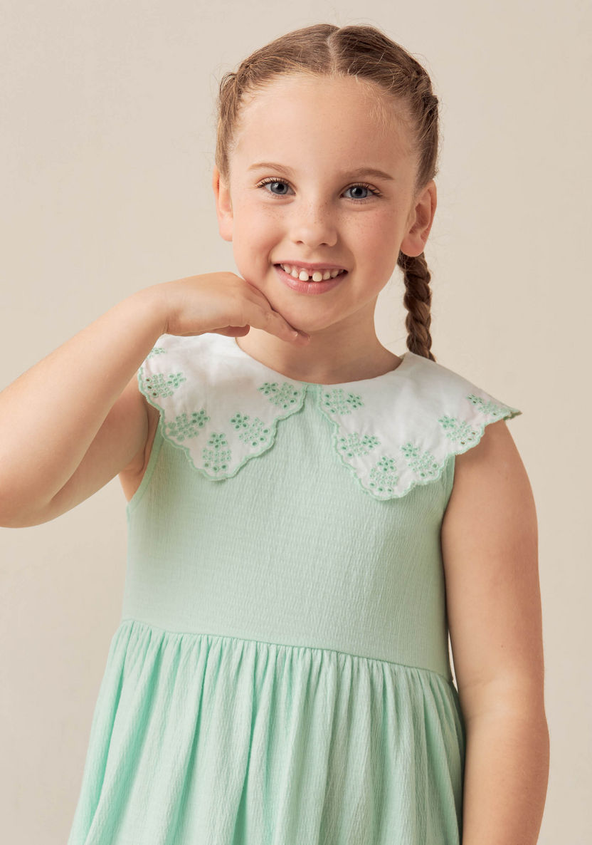 Juniors Solid Sleeveless Dress with Peter Pan Collar-Dresses%2C Gowns and Frocks-image-2