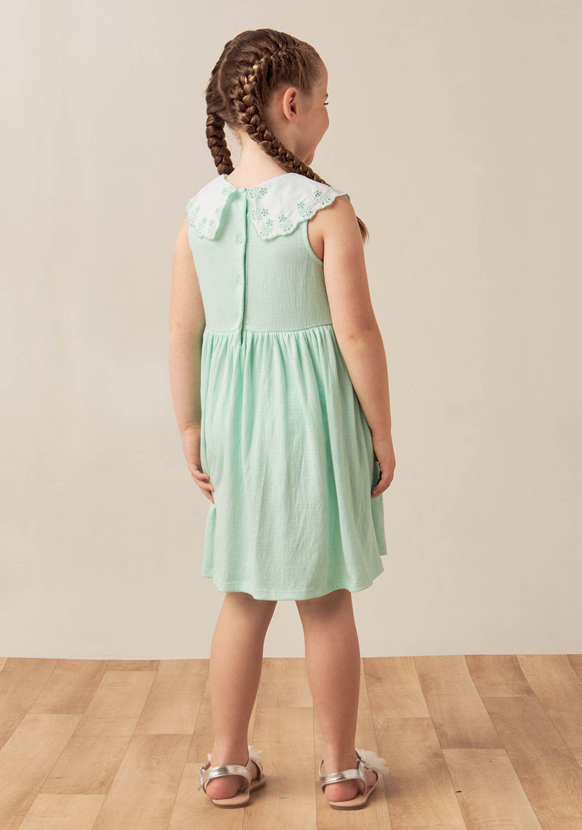 Juniors Solid Sleeveless Dress with Peter Pan Collar-Dresses%2C Gowns and Frocks-image-3