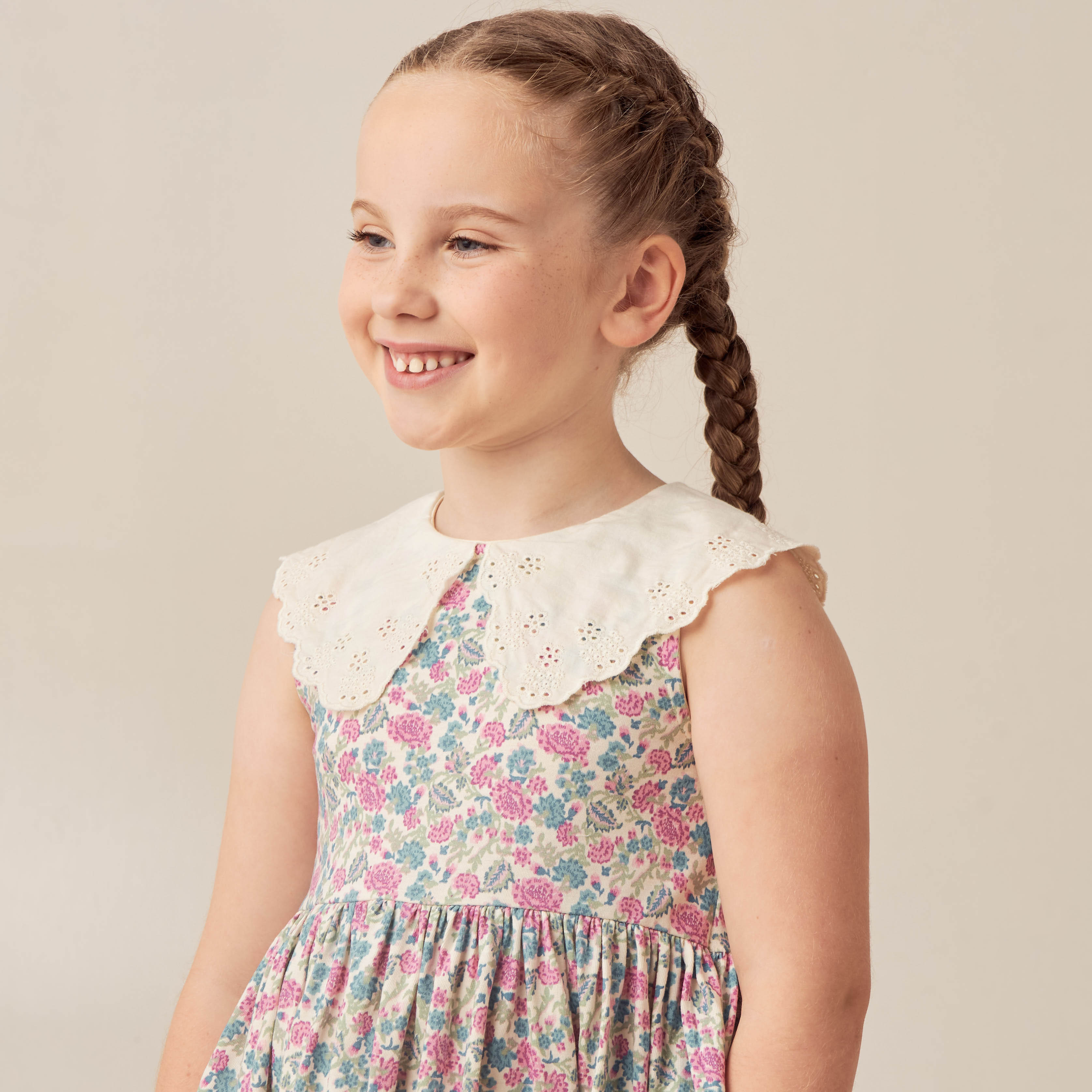 Juniors Floral Print Sleeveless Dress with Peter Pan Collar-girls-clothing-dressesandjumpsuits-image-3