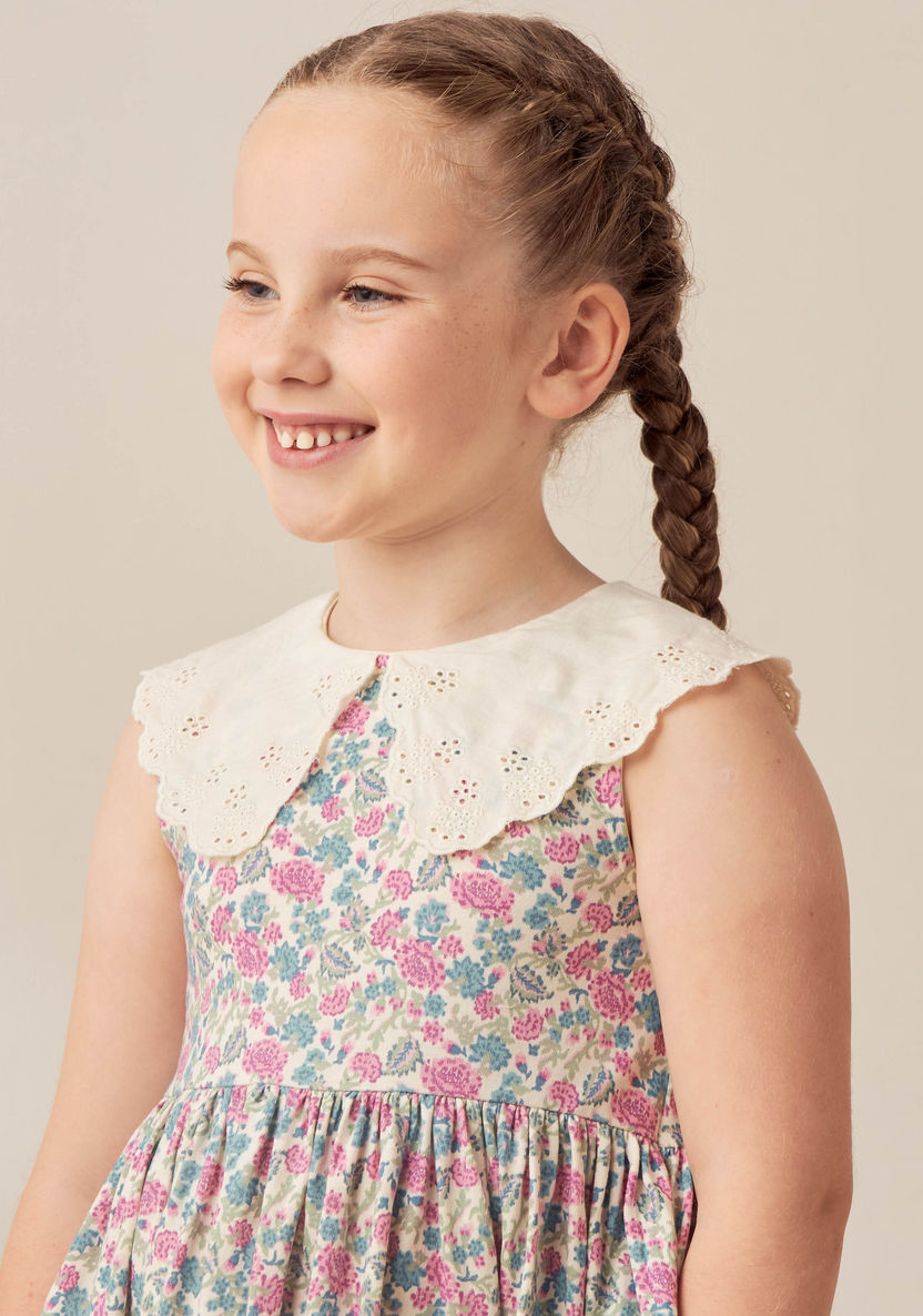 Juniors Floral Print Sleeveless Dress with Peter Pan Collar-Dresses%2C Gowns and Frocks-image-2