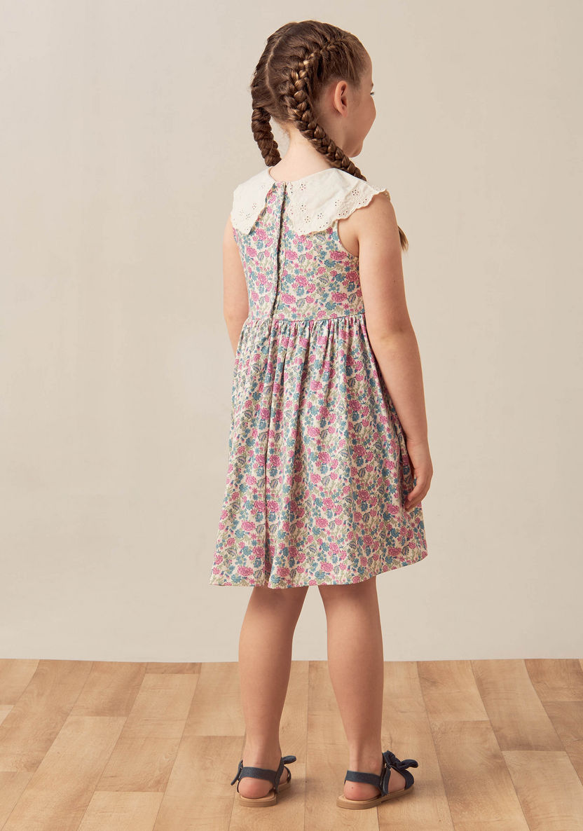 Juniors Floral Print Sleeveless Dress with Peter Pan Collar-Dresses%2C Gowns and Frocks-image-3