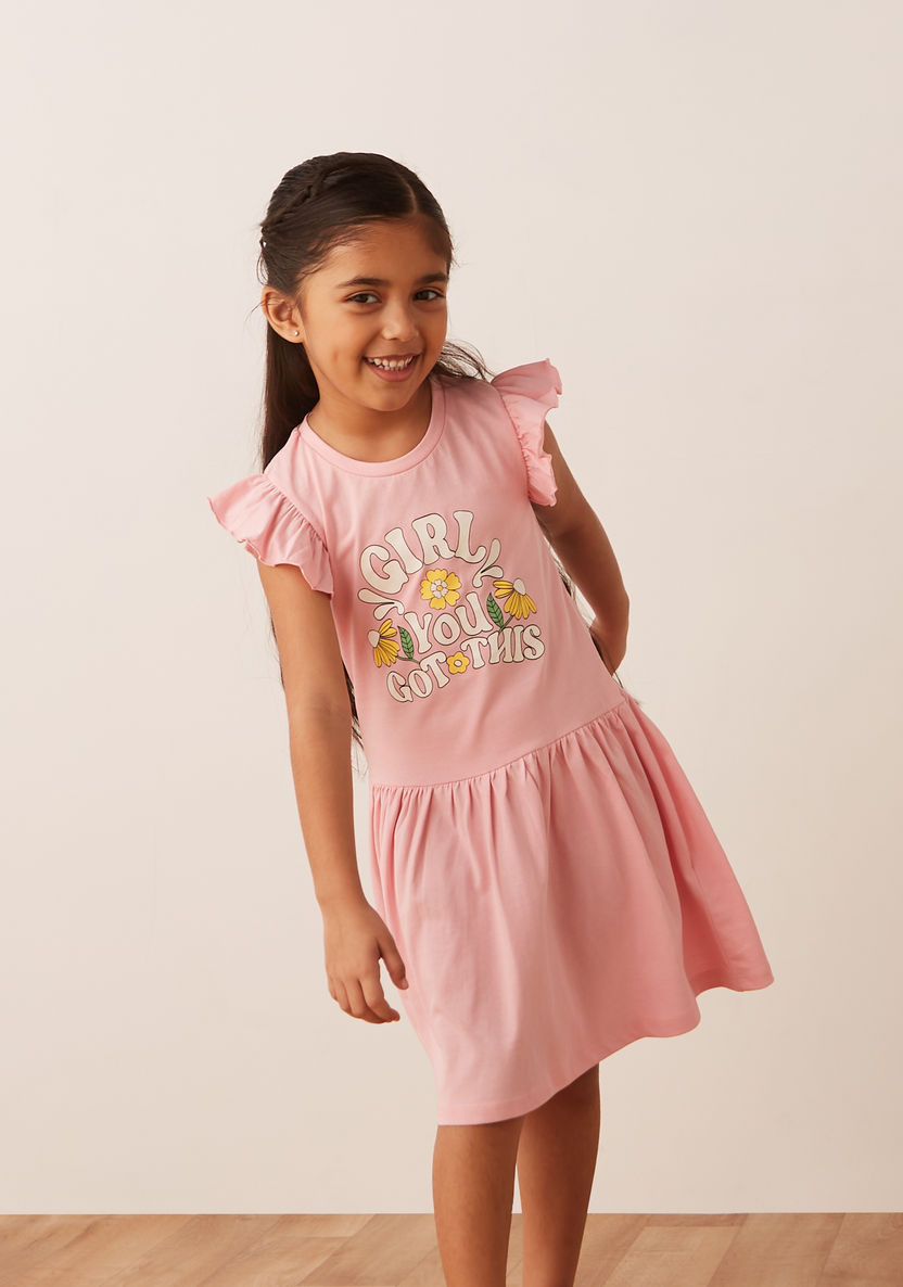 Juniors Printed Dress with Ruffles-Dresses%2C Gowns and Frocks-image-1
