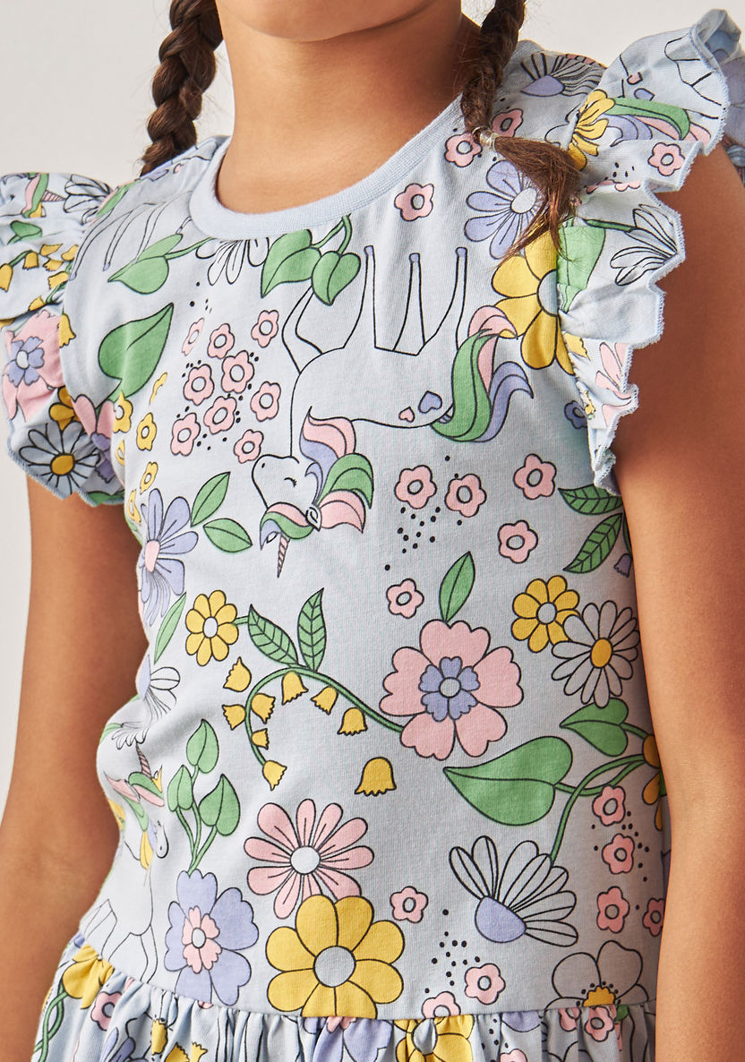 Juniors All-Over Unicorn Print A-line Dress with Ruffled Sleeves-Dresses%2C Gowns and Frocks-image-2