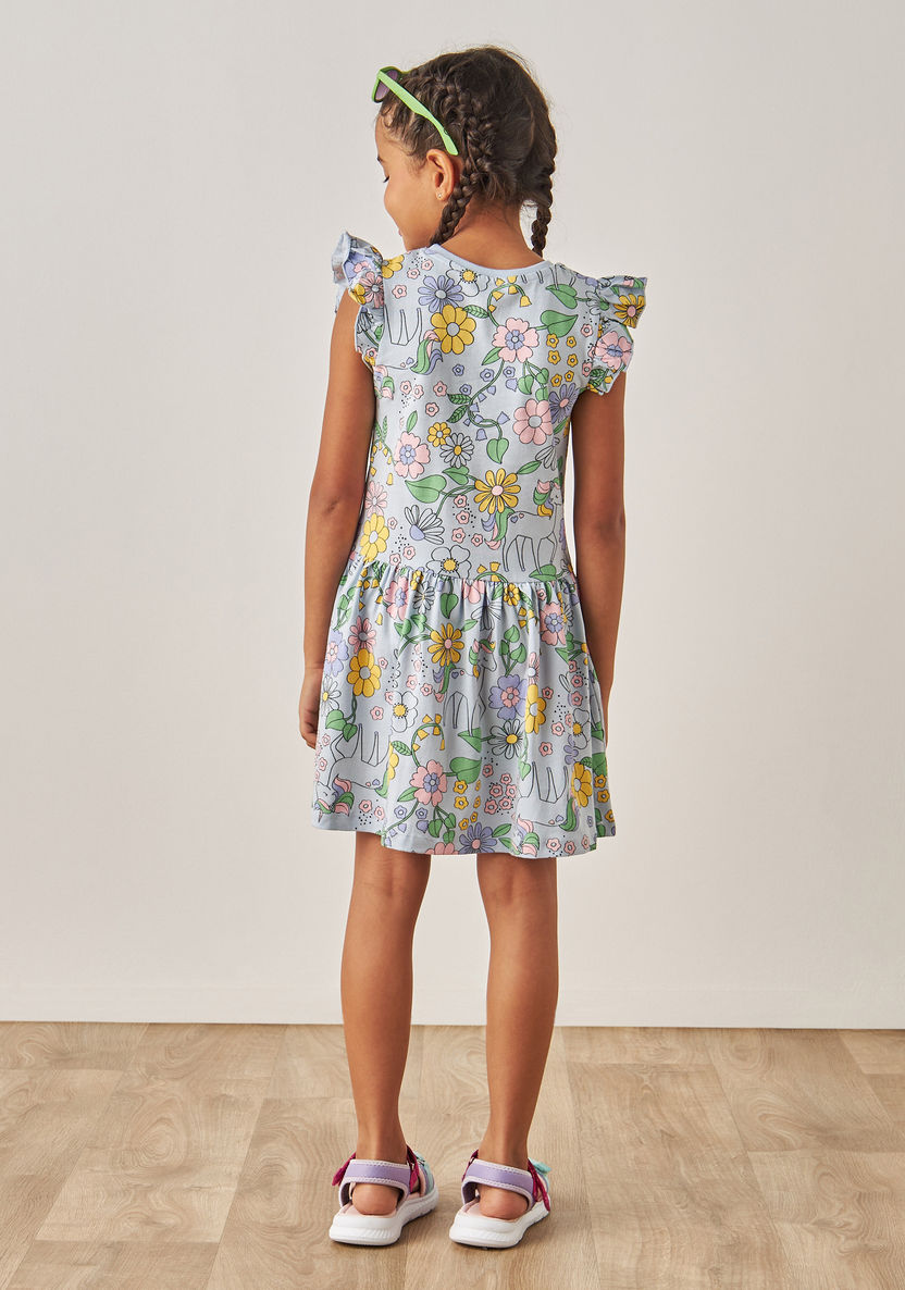 Juniors All-Over Unicorn Print A-line Dress with Ruffled Sleeves-Dresses%2C Gowns and Frocks-image-3