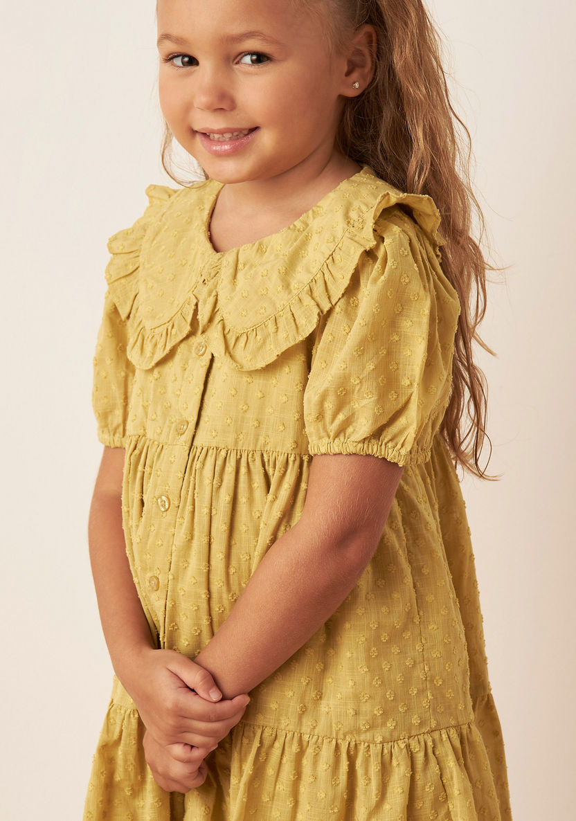Juniors Textured Peter Pan Collar Dress with Puff Sleeves-Dresses%2C Gowns and Frocks-image-2