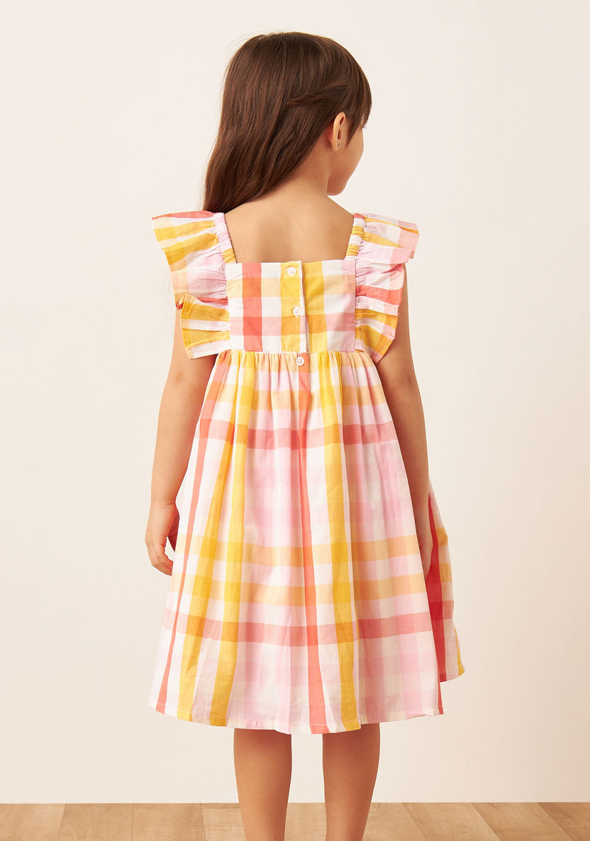 Juniors Checked Sleeveless Fit and Flare Dress with Ruffles-Dresses%2C Gowns and Frocks-image-2