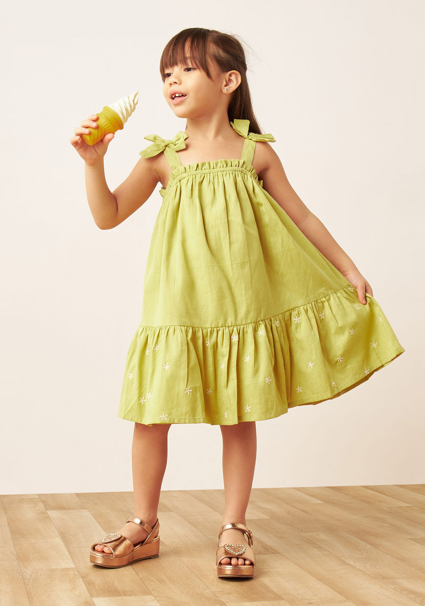 Juniors Embroidered Sleeveless Dress with Bow Accent-Dresses%2C Gowns and Frocks-image-1