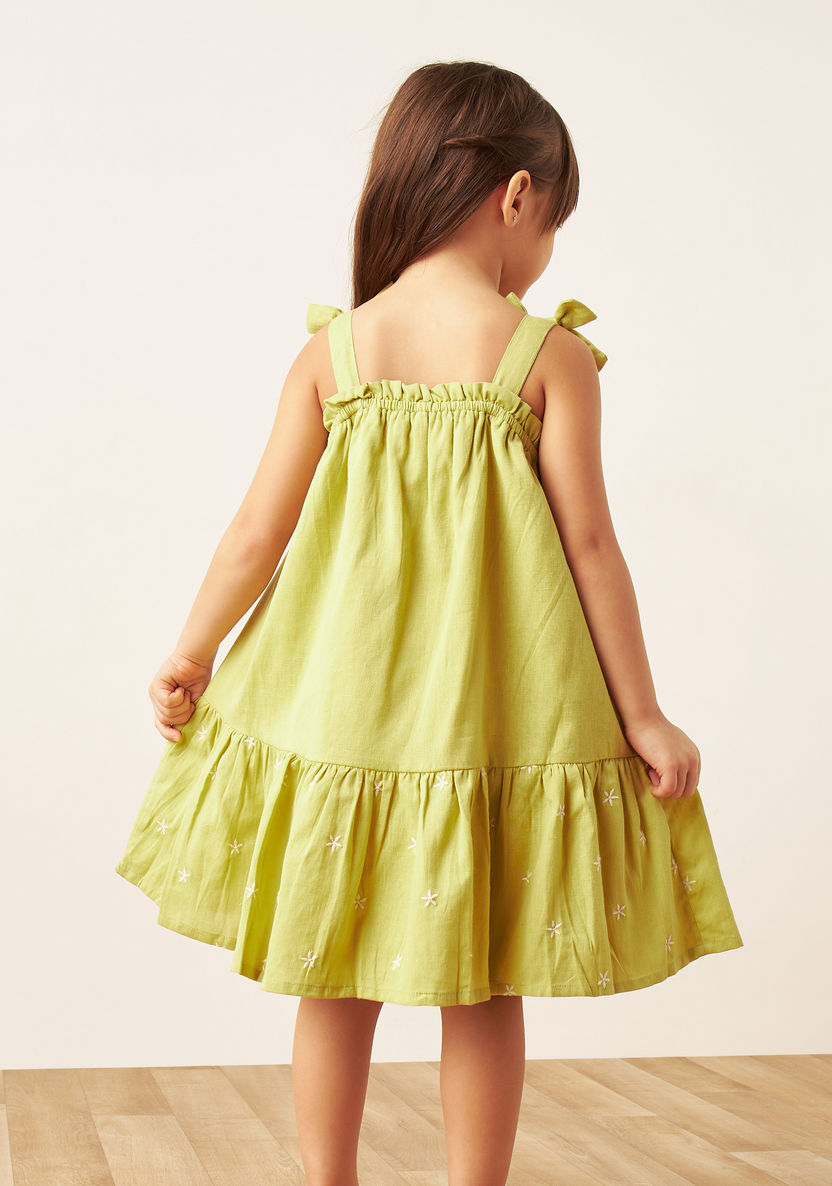 Juniors Embroidered Sleeveless Dress with Bow Accent-Dresses%2C Gowns and Frocks-image-2