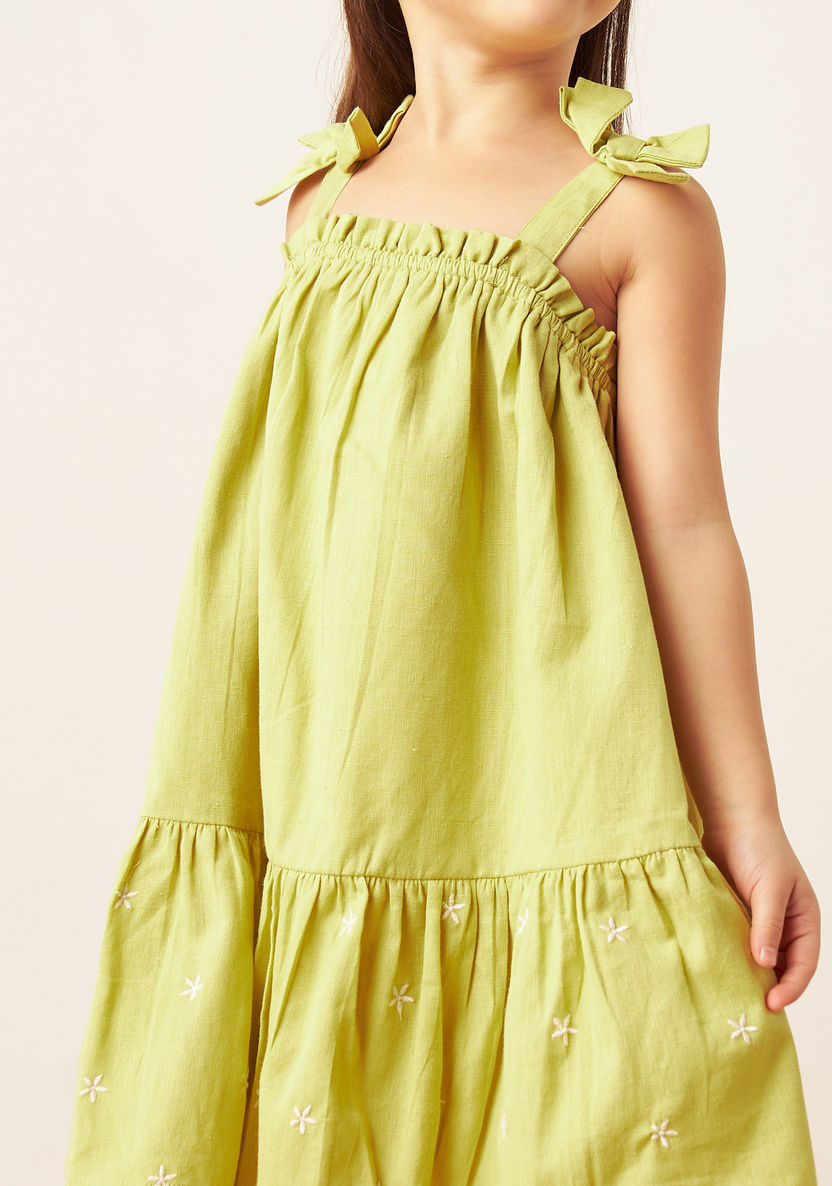 Juniors Embroidered Sleeveless Dress with Bow Accent-Dresses%2C Gowns and Frocks-image-3
