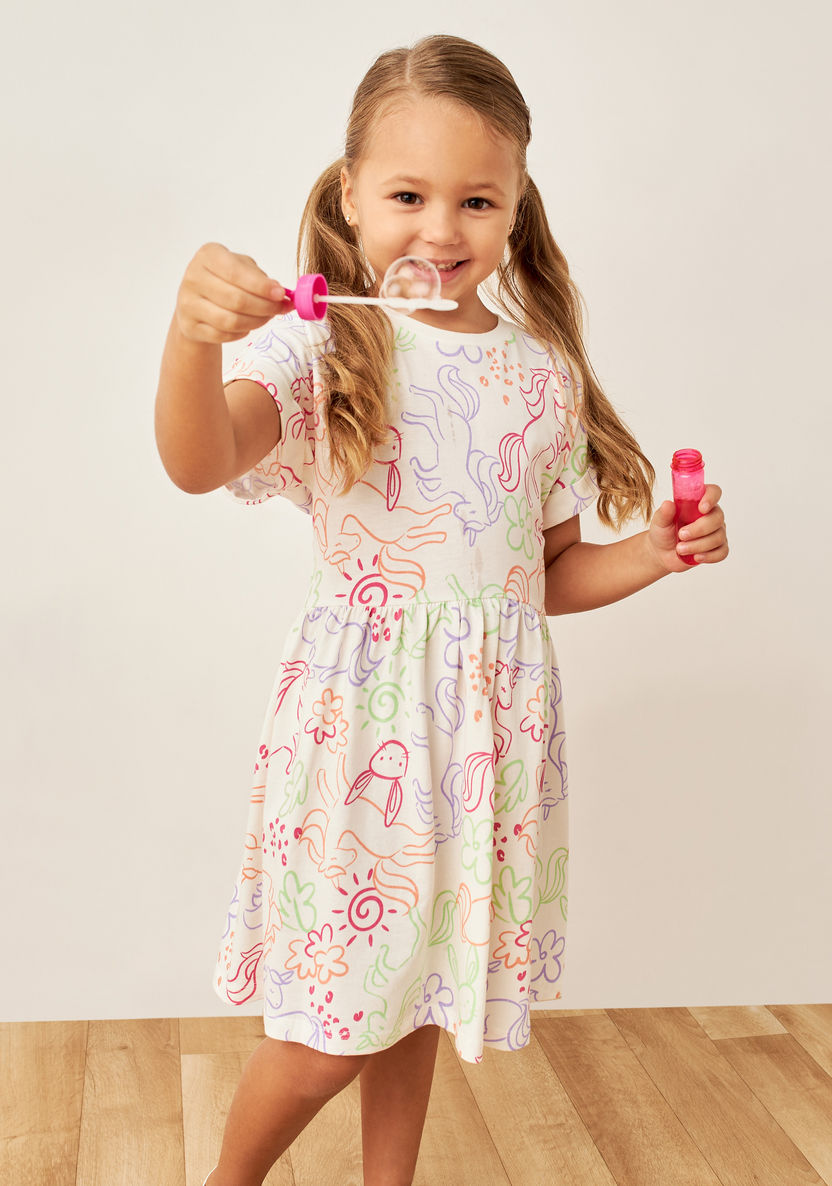 Juniors All-Over Print Dress with Round Neck and Short Sleeves-Dresses%2C Gowns and Frocks-image-1