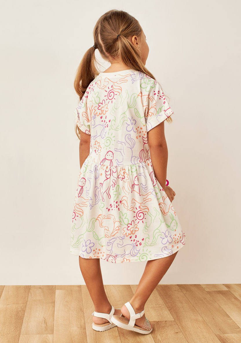 Juniors All-Over Print Dress with Round Neck and Short Sleeves-Dresses%2C Gowns and Frocks-image-3