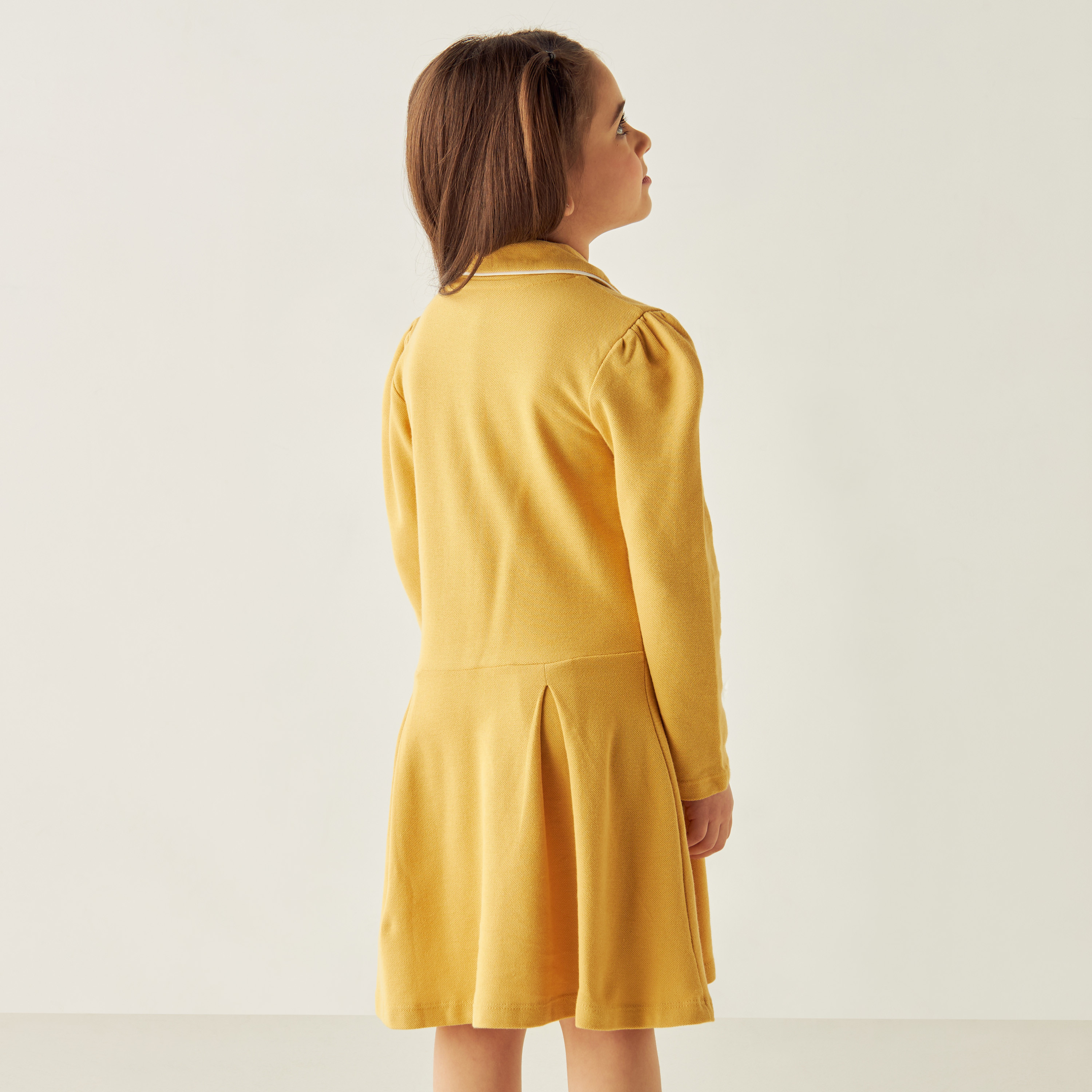 Juniors Solid A-line Dress with Peter Pan Collar and Long Sleeves-girls-clothing-dressesandjumpsuits-image-4