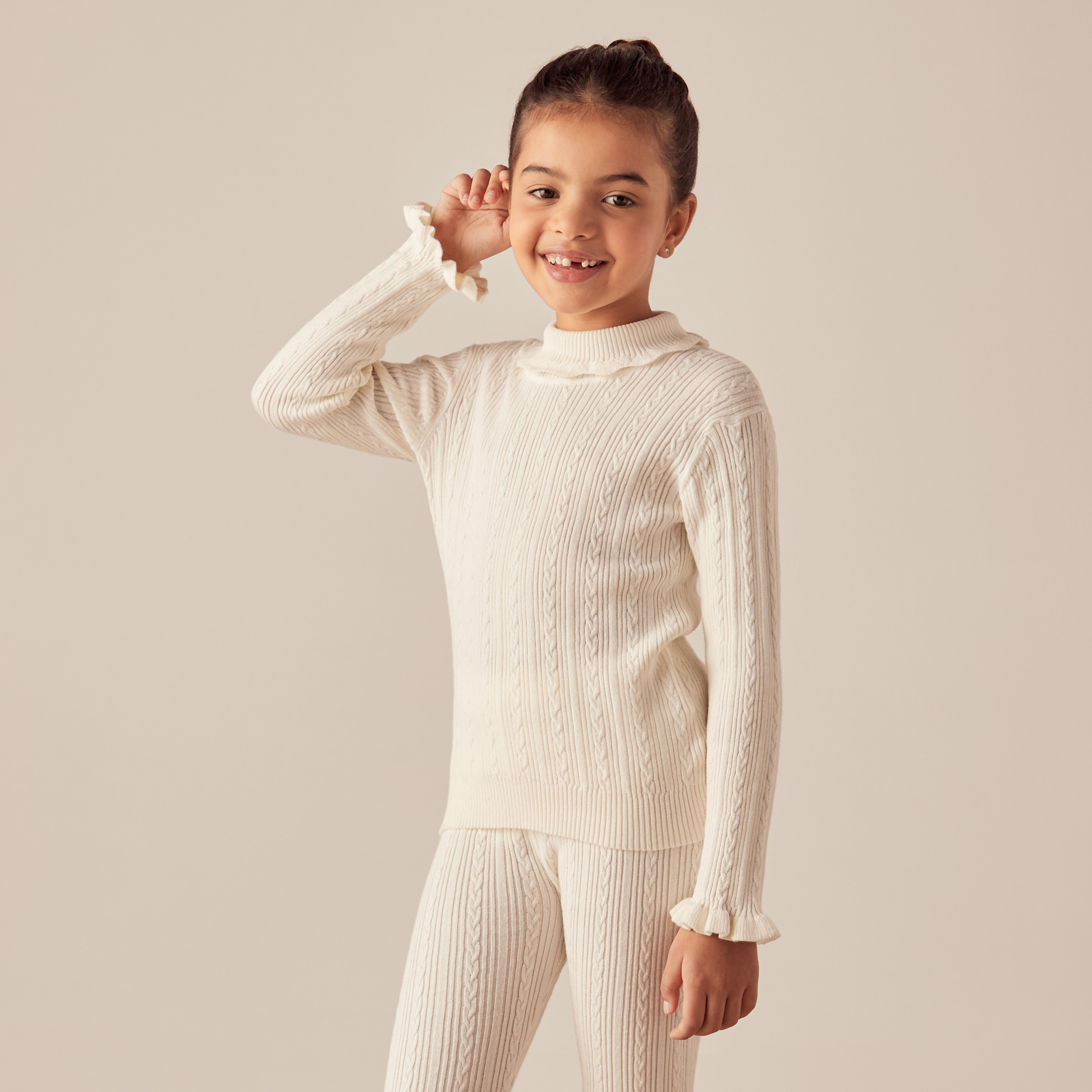 Juniors Knit Textured Pullover with Long Sleeves and Turtle Neck-baby-girls-clothing-jumpersandcardigans-image-1