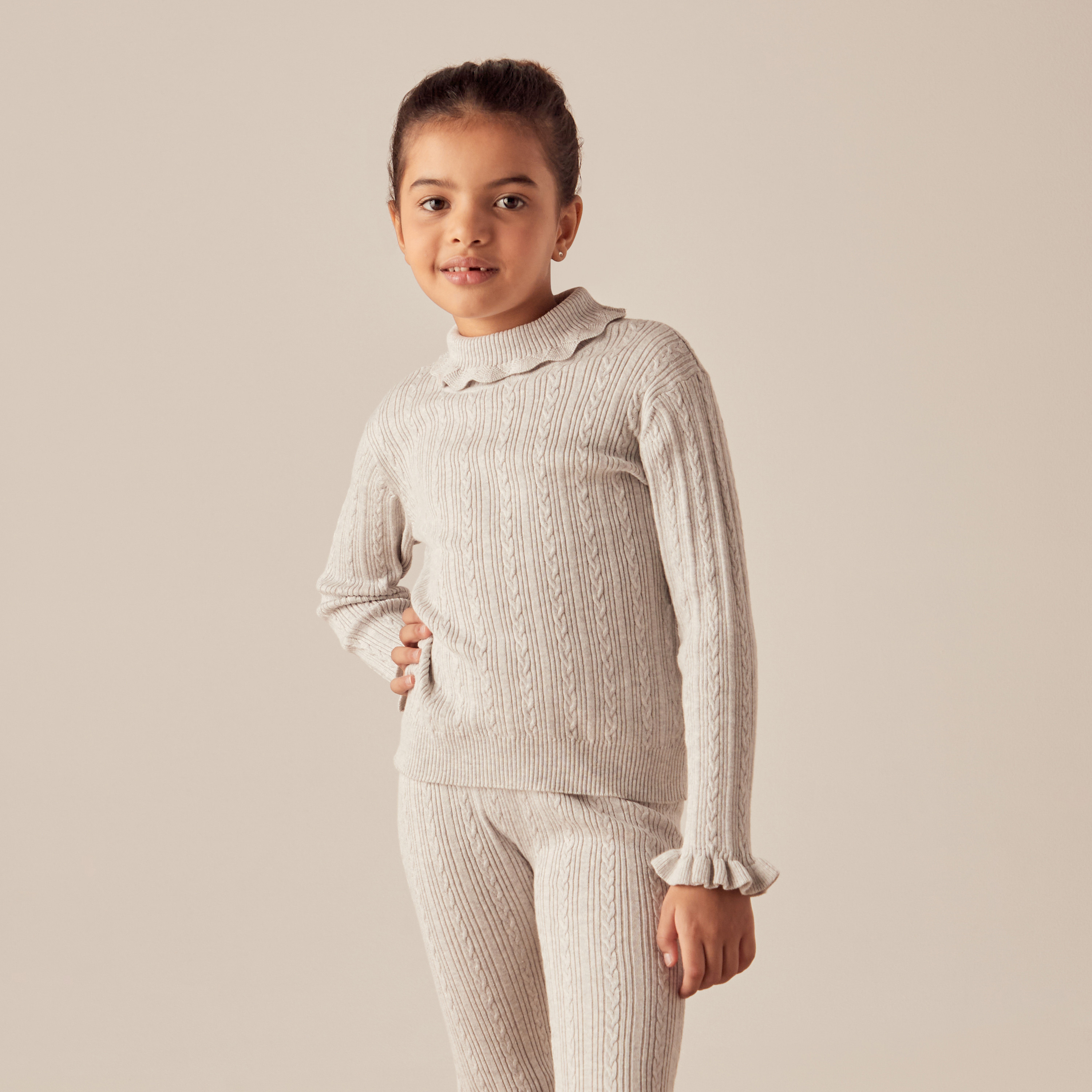 Buy Juniors Textured Turtleneck Sweater with Long Sleeves and Ruffle Cuff Online Babyshop UAE