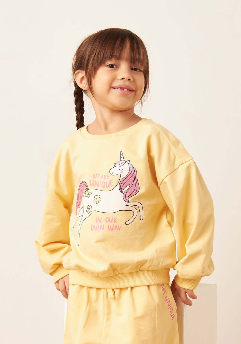 Juniors Unicorn Print Sweatshirt with Long Sleeves-Sweatshirts-image-0