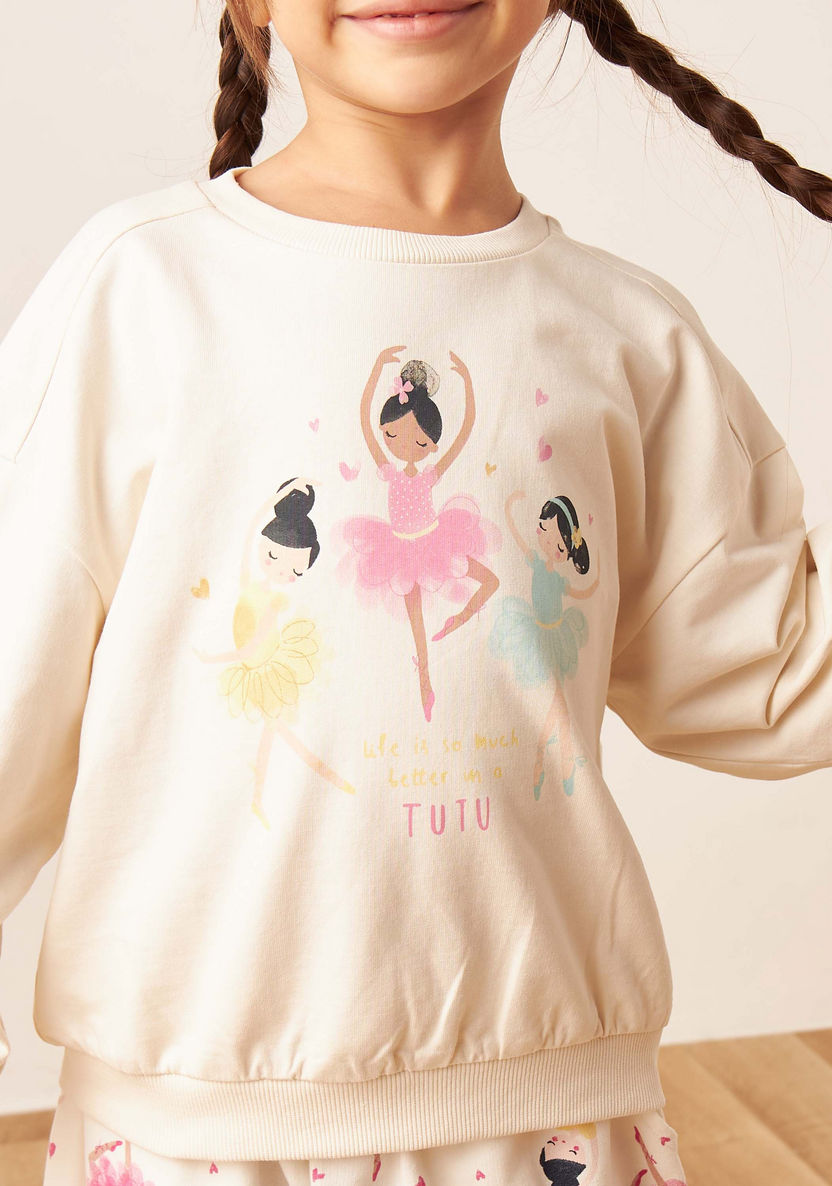 Juniors Ballerina Print Sweatshirt with Long Sleeves-Sweatshirts-image-2