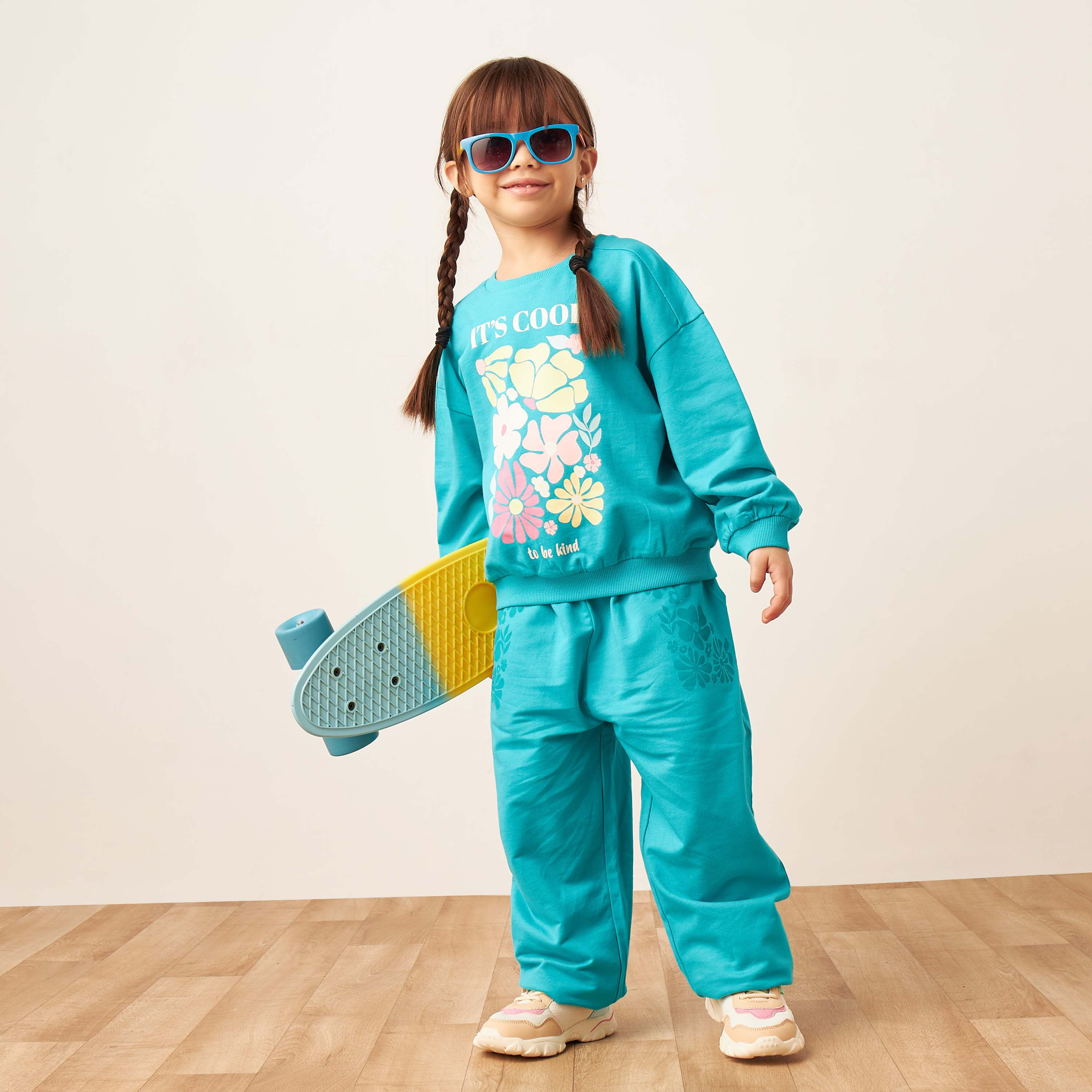 Juniors Floral Print Sweatshirt with Long Sleeves-baby-girls-clothing-winterwear-sweatshirts-image-2