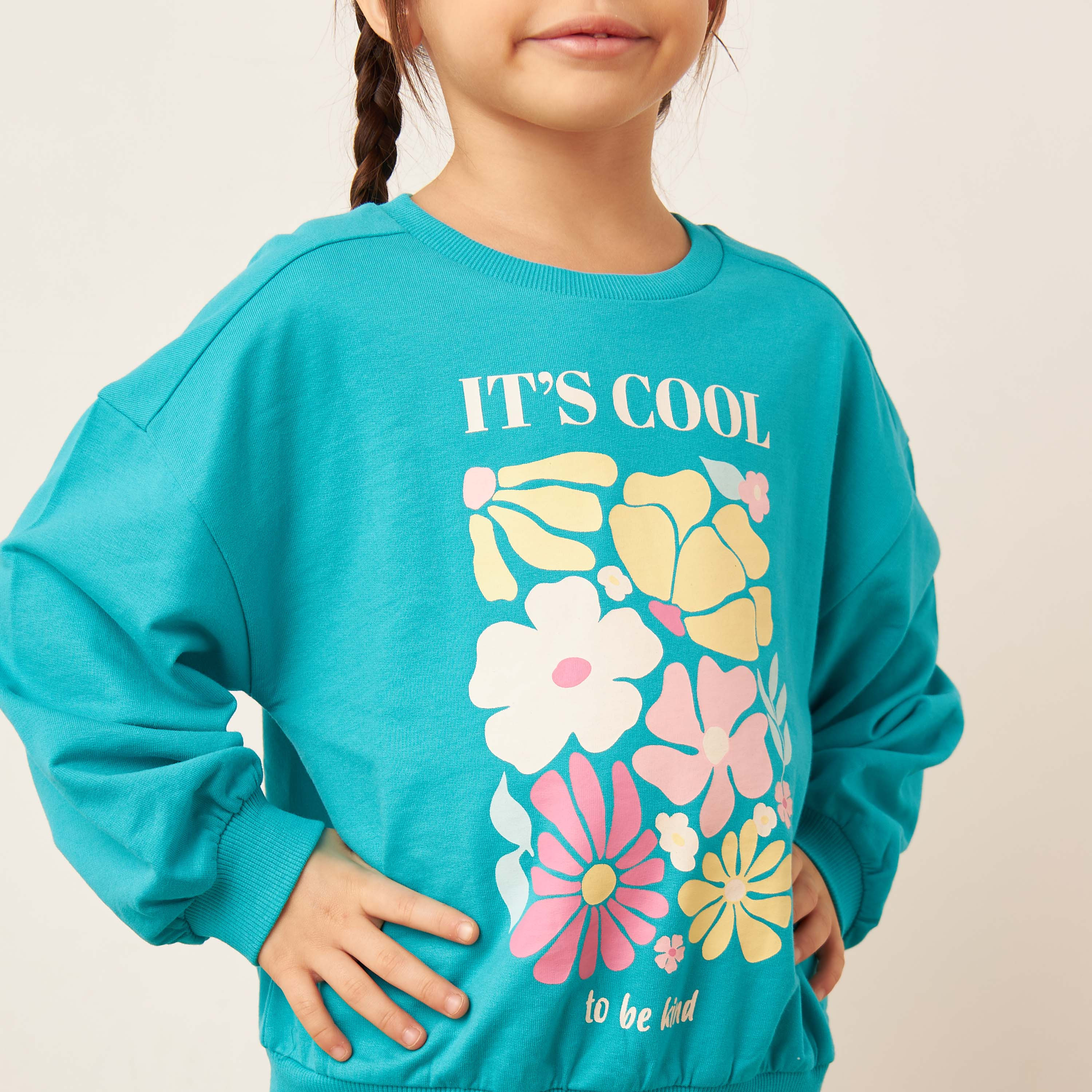 Juniors Floral Print Sweatshirt with Long Sleeves-baby-girls-clothing-winterwear-sweatshirts-image-3