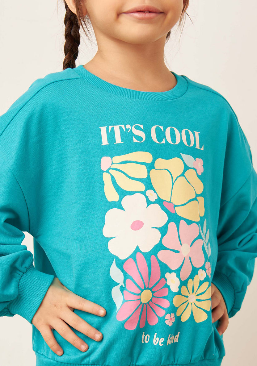 Juniors Floral Print Sweatshirt with Long Sleeves-Sweatshirts-image-2