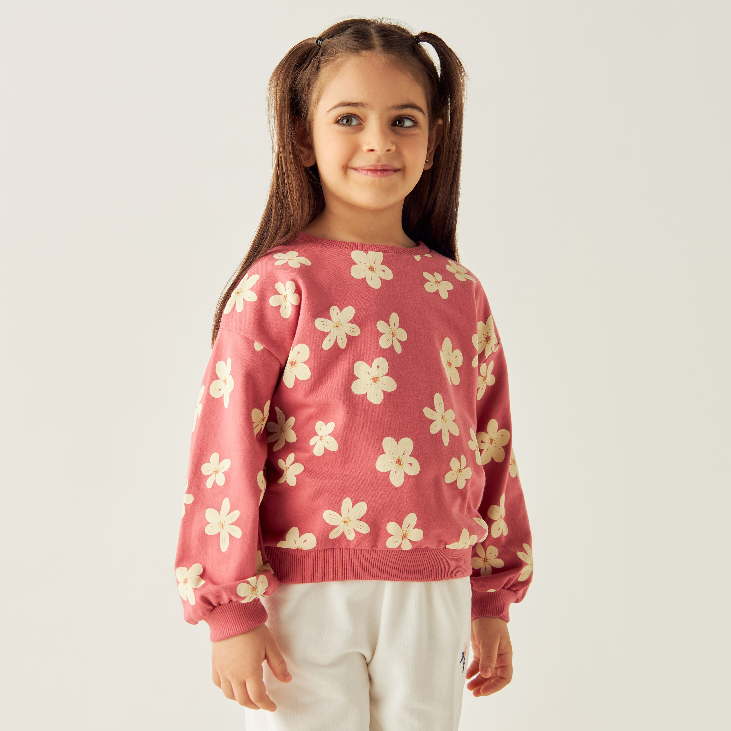 سويت شيرت قطن بأكمام طويلة وطبعات أزهار من جونيورز-girls-clothing-sweatshirts-image-1