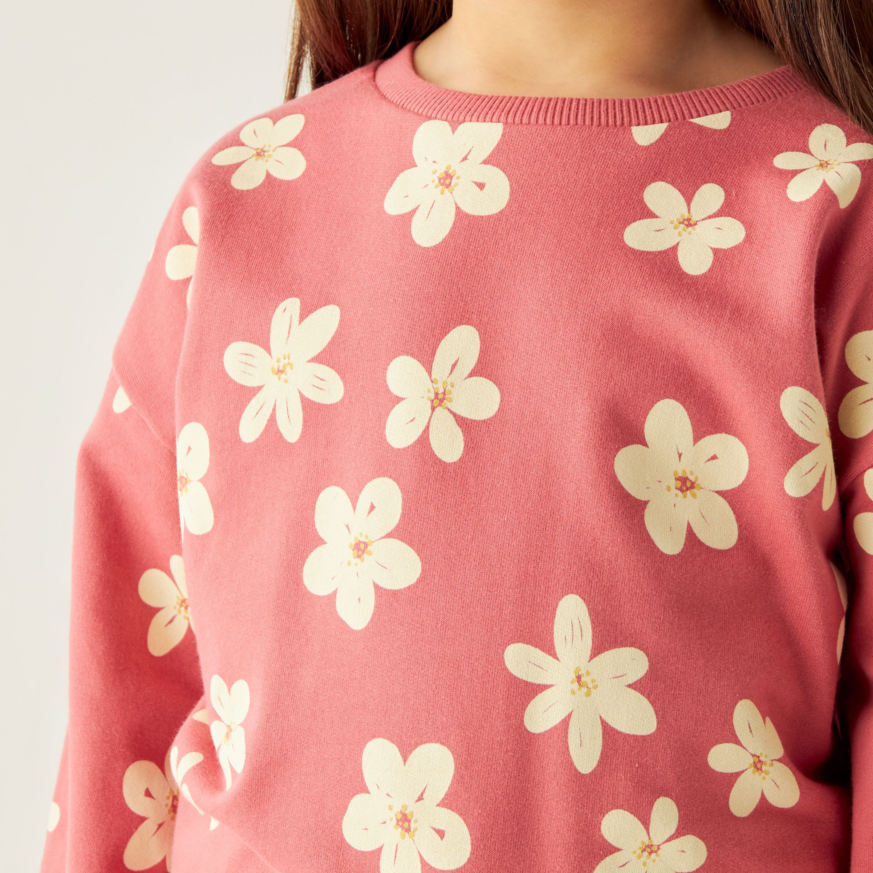 سويت شيرت قطن بأكمام طويلة وطبعات أزهار من جونيورز-girls-clothing-sweatshirts-image-3