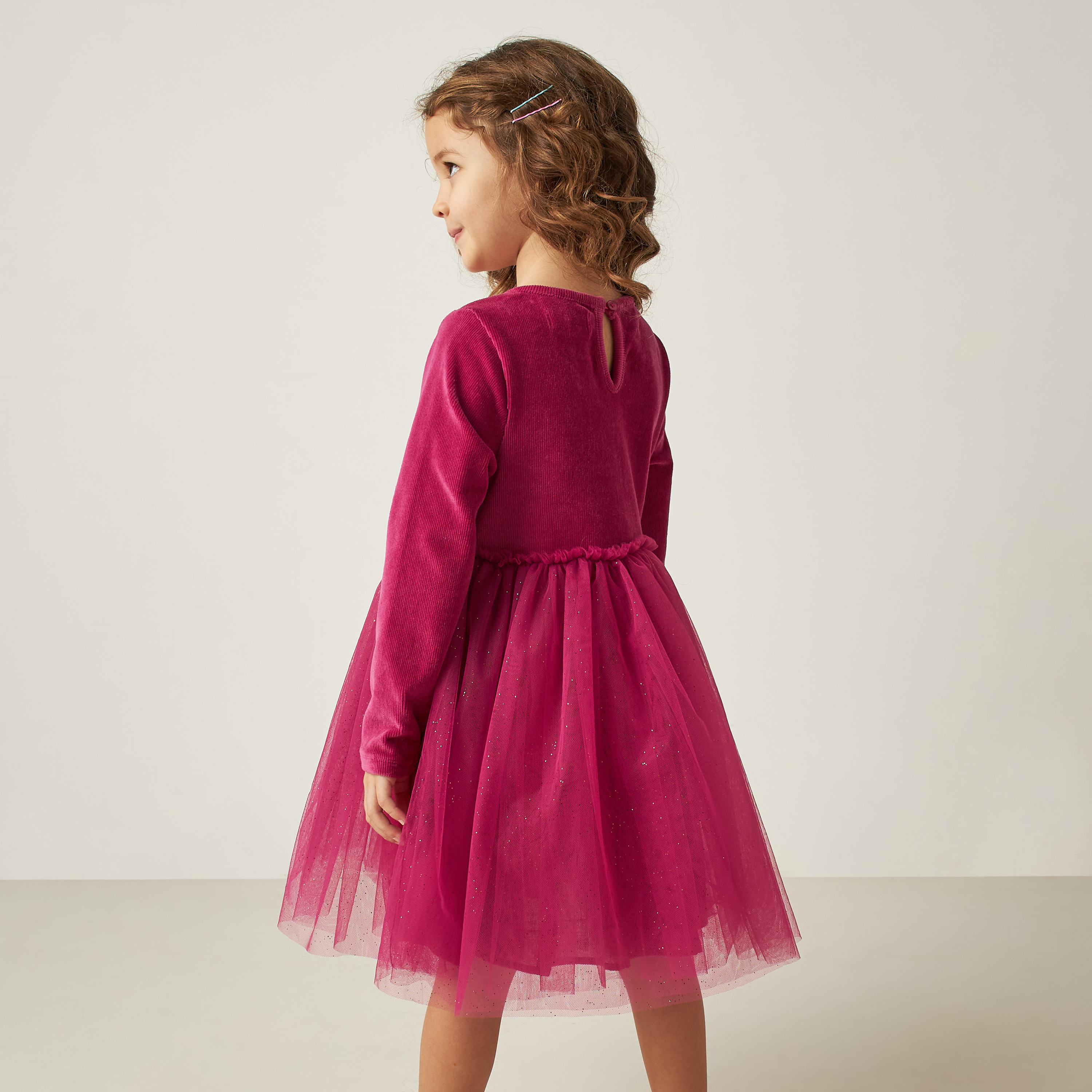 Juniors Textured Round Neck Dress with Long Sleeves