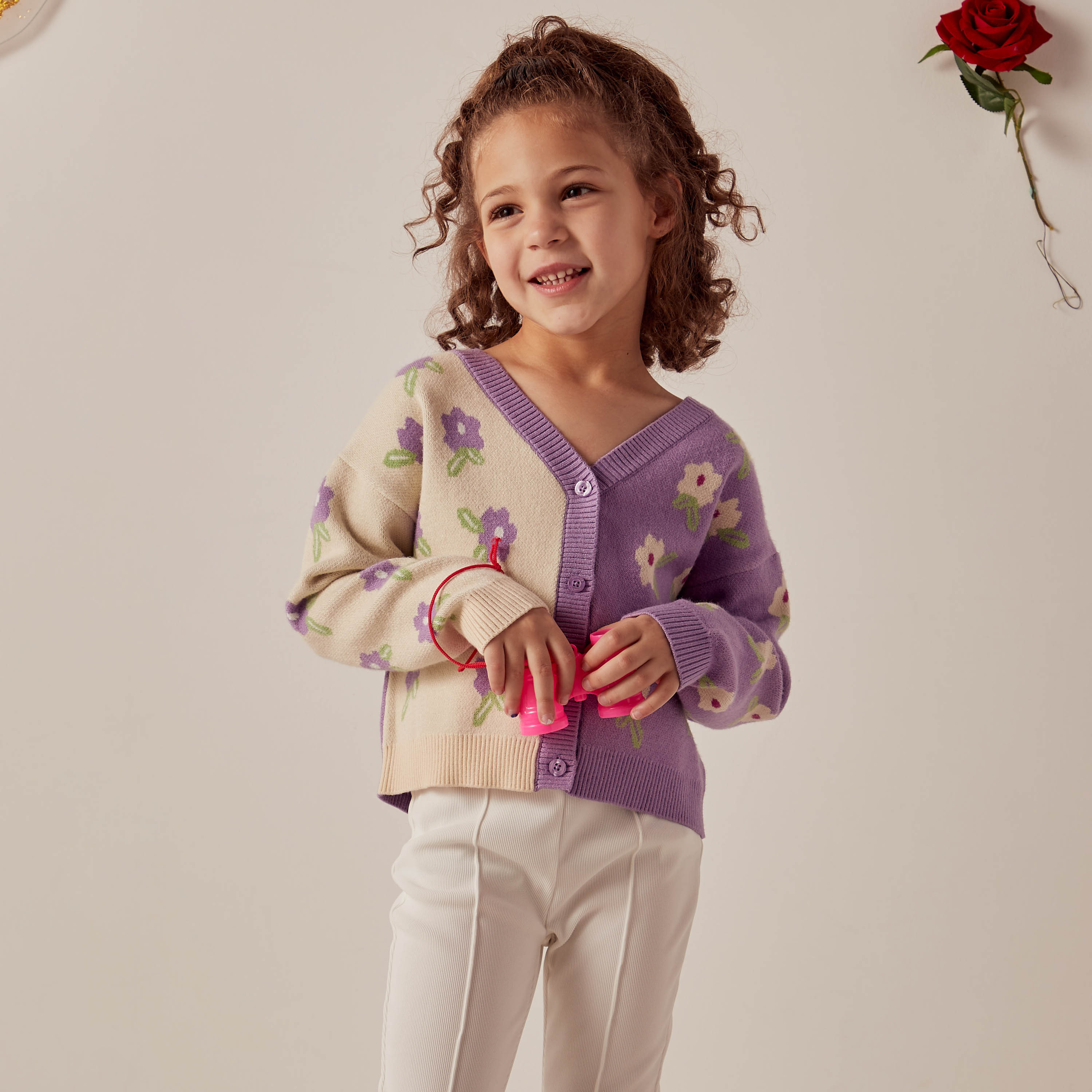 Buy Juniors Floral Print V neck Cardigan with Long Sleeves Online