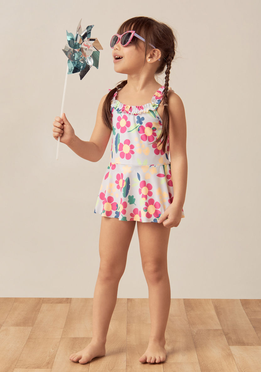 Juniors All-Over Floral Print Sleeveless Swimsuit with Ruffle Detail-Swimwear-image-0