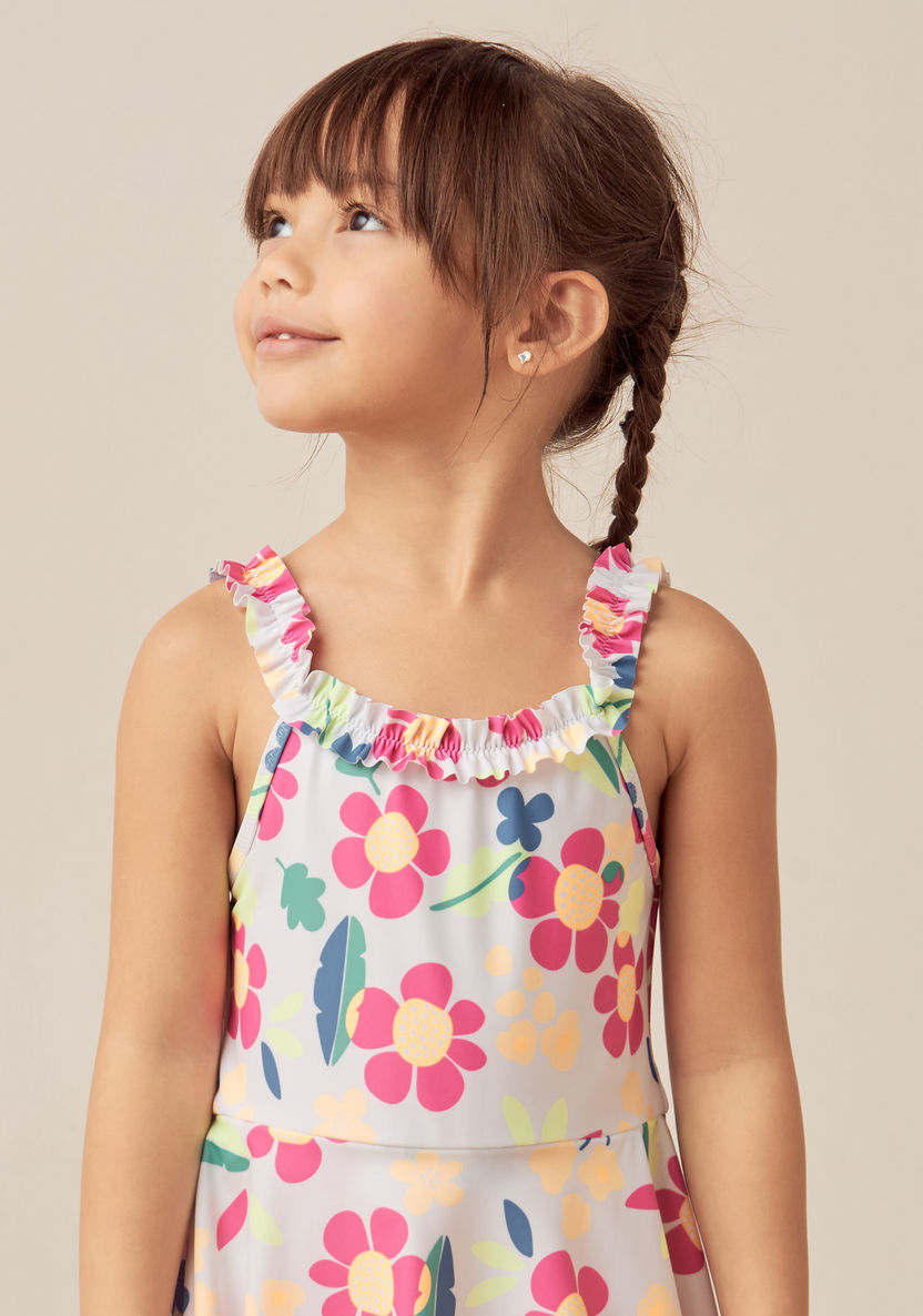 Juniors All-Over Floral Print Sleeveless Swimsuit with Ruffle Detail-Swimwear-image-2