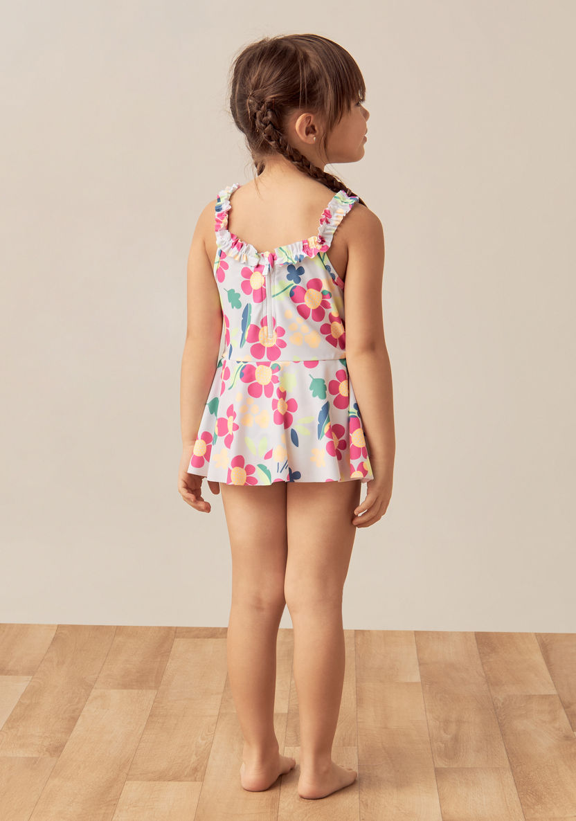 Juniors All-Over Floral Print Sleeveless Swimsuit with Ruffle Detail-Swimwear-image-3